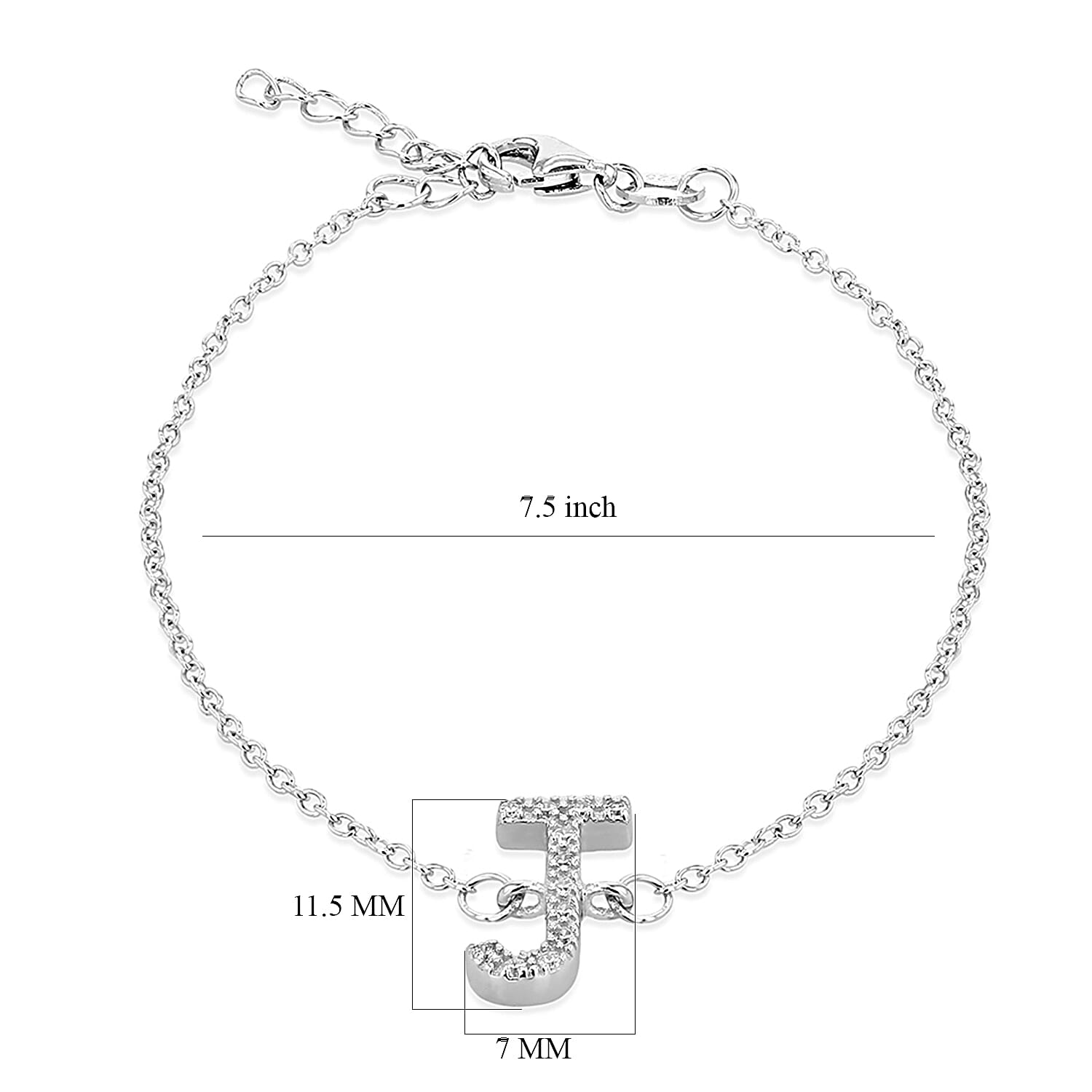 Cubic Zirconia  Bracelet (Size - 7.5) in Rhodium Overlay Sterling Silver 0.06 ct  0.055  Ct.