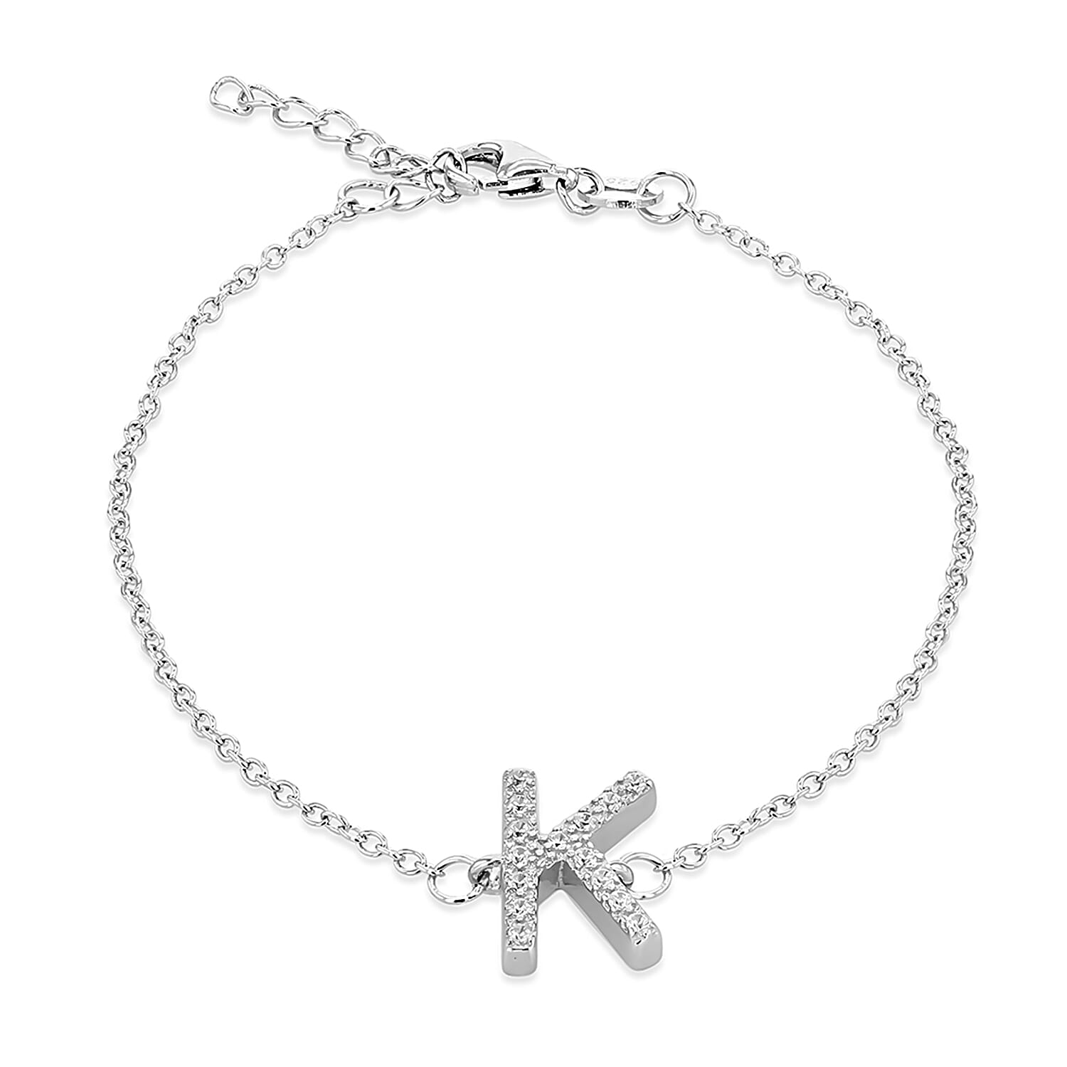 Cubic Zirconia  Bracelet (Size - 7.5) in Rhodium Overlay Sterling Silver 0.08 ct  0.075  Ct.