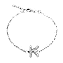 A  Cubic Zirconia  Bracelet (Size - 7.5) in Rhodium Overlay Sterling Silver 0.08 ct  0.080  Ct.