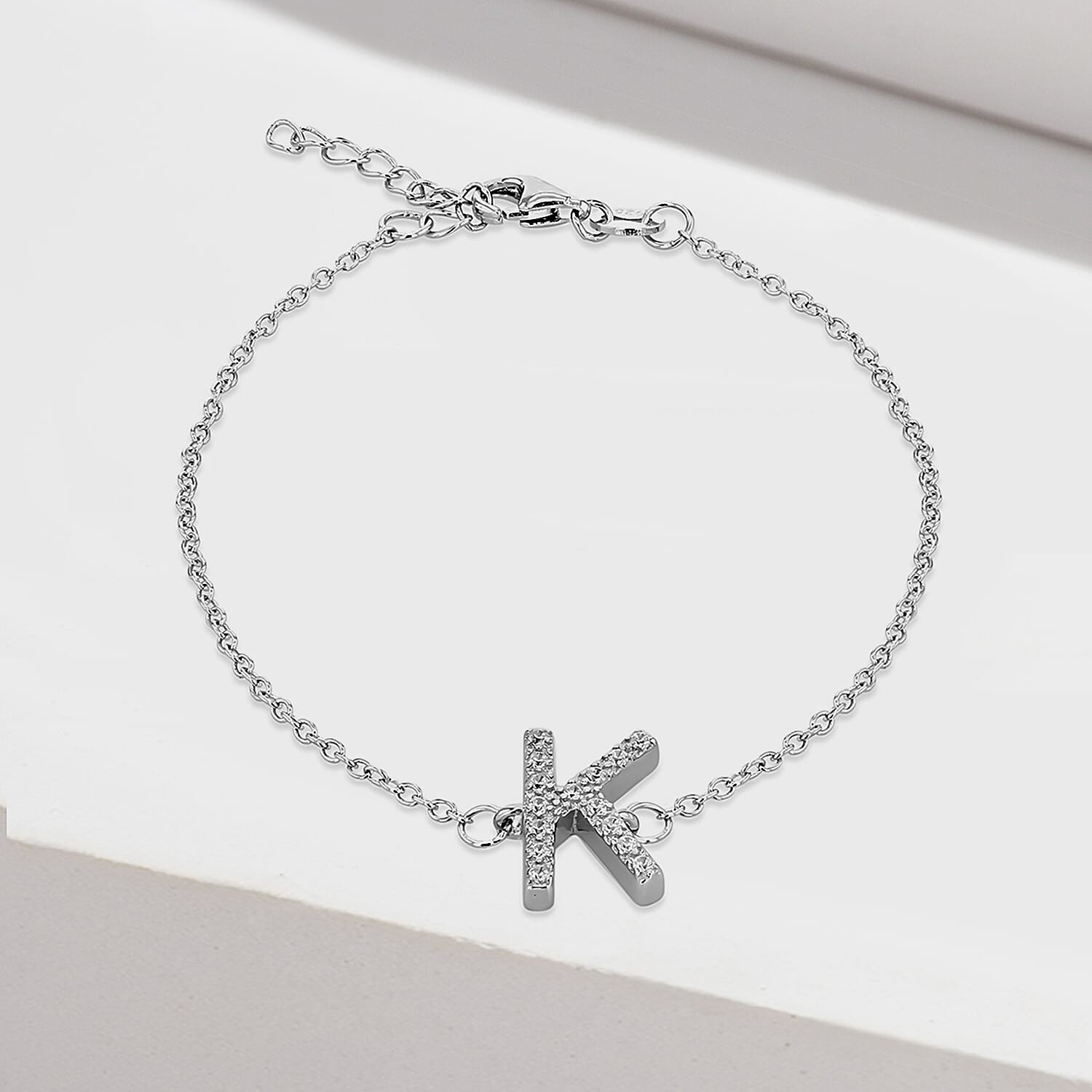 Cubic Zirconia  Bracelet (Size - 7.5) in Rhodium Overlay Sterling Silver 0.08 ct  0.075  Ct.