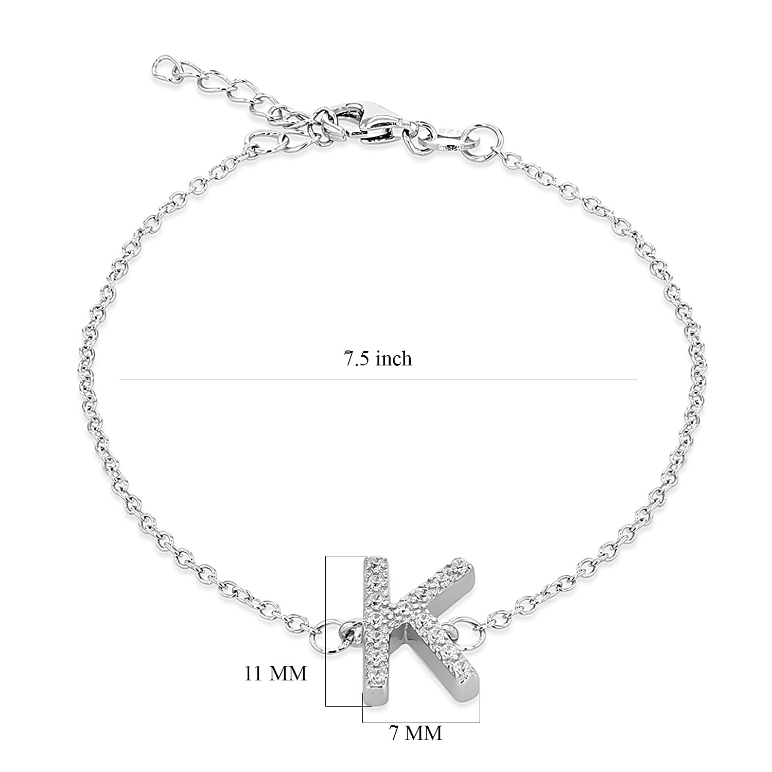 Cubic Zirconia  Bracelet (Size - 7.5) in Rhodium Overlay Sterling Silver 0.08 ct  0.075  Ct.