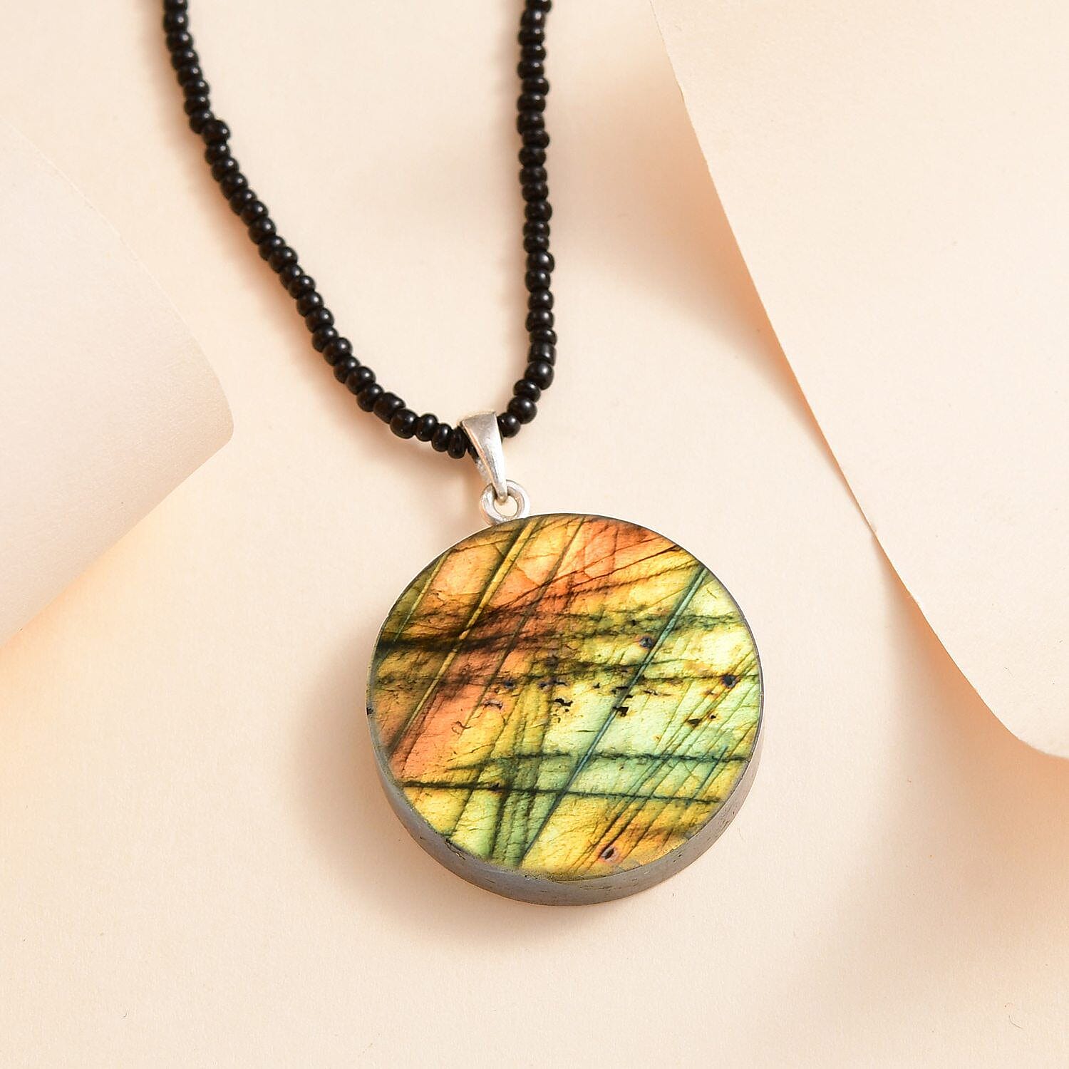 Labradorite and Black Seed Necklace (Size - 20) in Sterling Silver