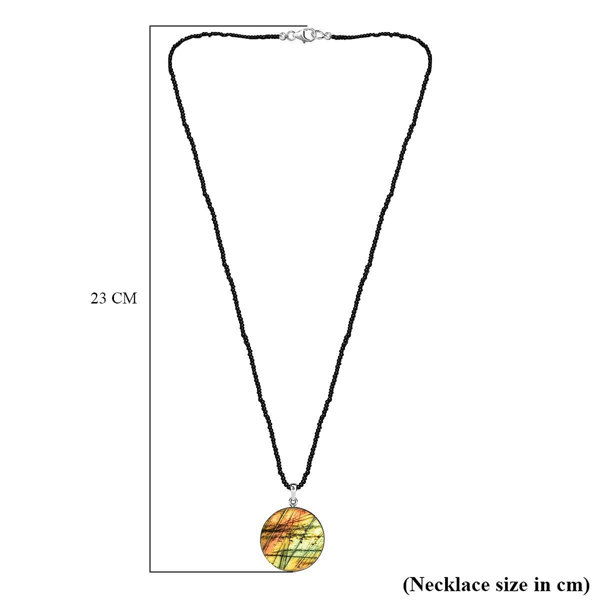 Labradorite and Black Seed Necklace (Size - 20) in Sterling Silver