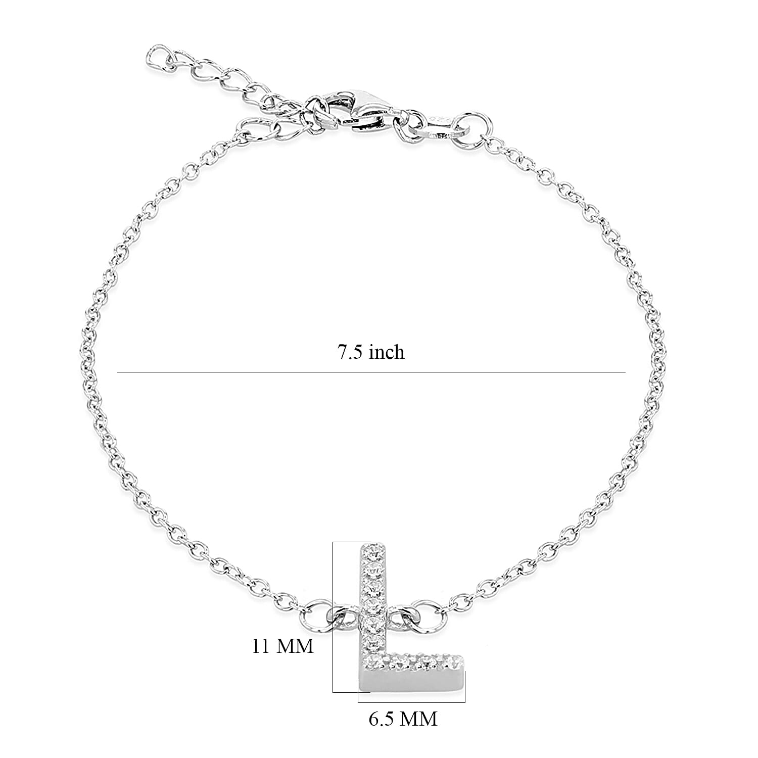 Cubic Zirconia  Bracelet (Size - 7.5) in Rhodium Overlay Sterling Silver 0.05 ct  0.050  Ct.