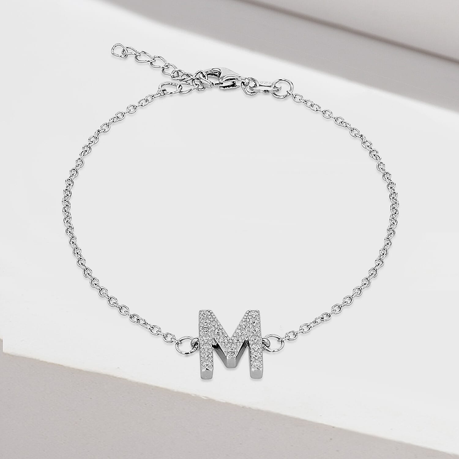 Cubic Zirconia  Bracelet (Size - 7.5) in Rhodium Overlay Sterling Silver 0.10 ct  0.100  Ct.