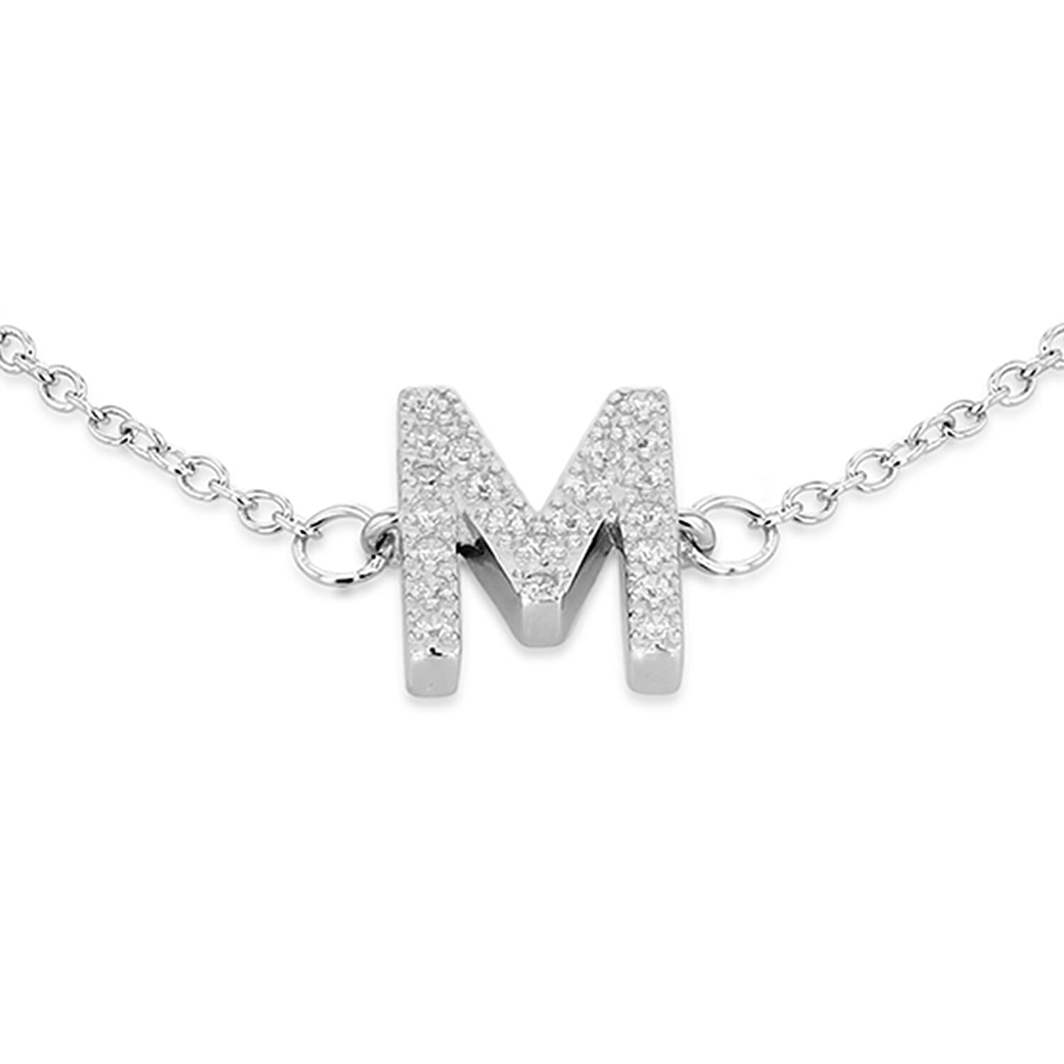 Cubic Zirconia  Bracelet (Size - 7.5) in Rhodium Overlay Sterling Silver 0.10 ct  0.100  Ct.