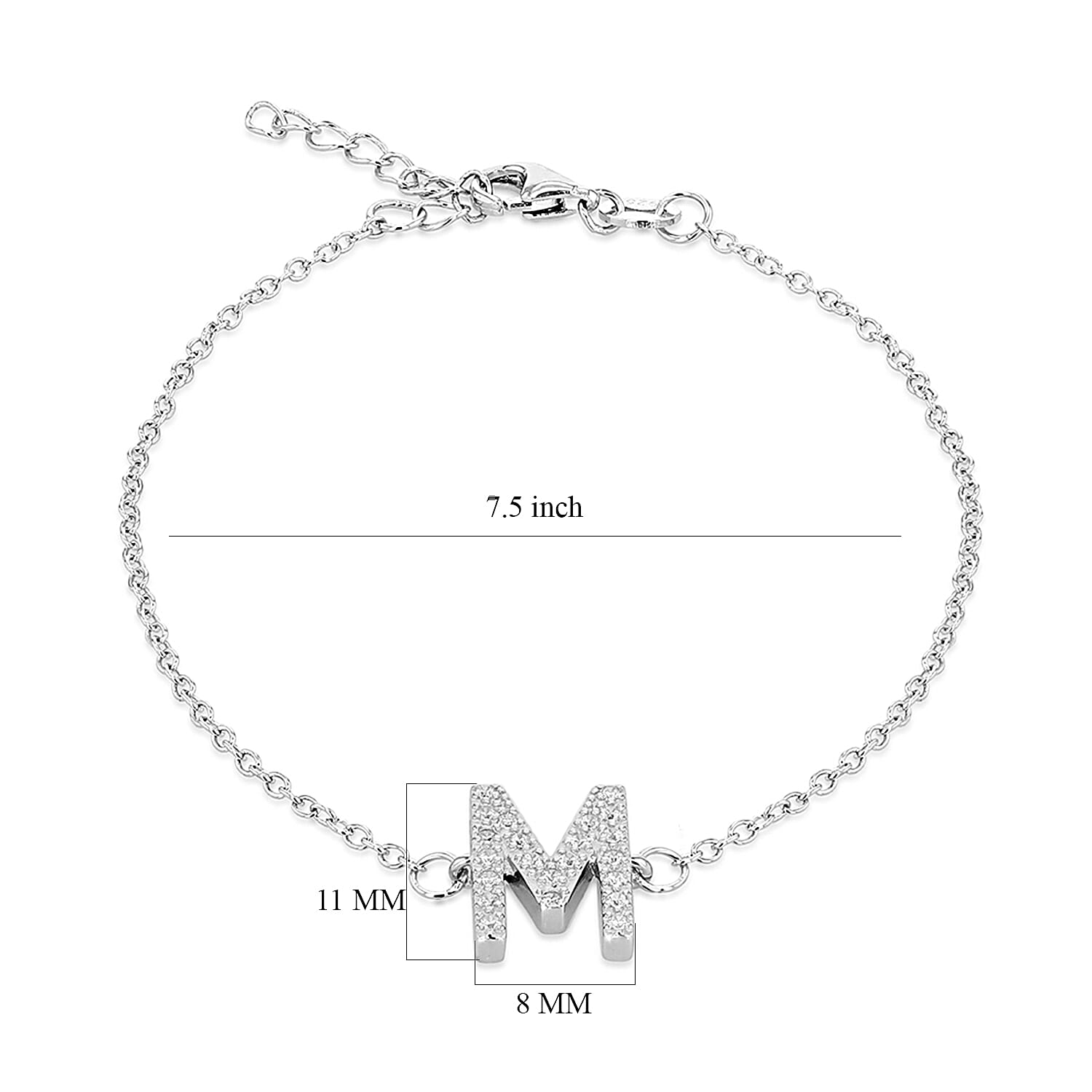 Cubic Zirconia  Bracelet (Size - 7.5) in Rhodium Overlay Sterling Silver 0.10 ct  0.100  Ct.