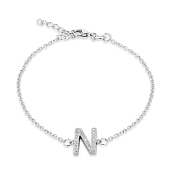 A  Cubic Zirconia  Bracelet (Size - 7.5) in Rhodium Overlay Sterling Silver 0.08 ct  0.080  Ct.