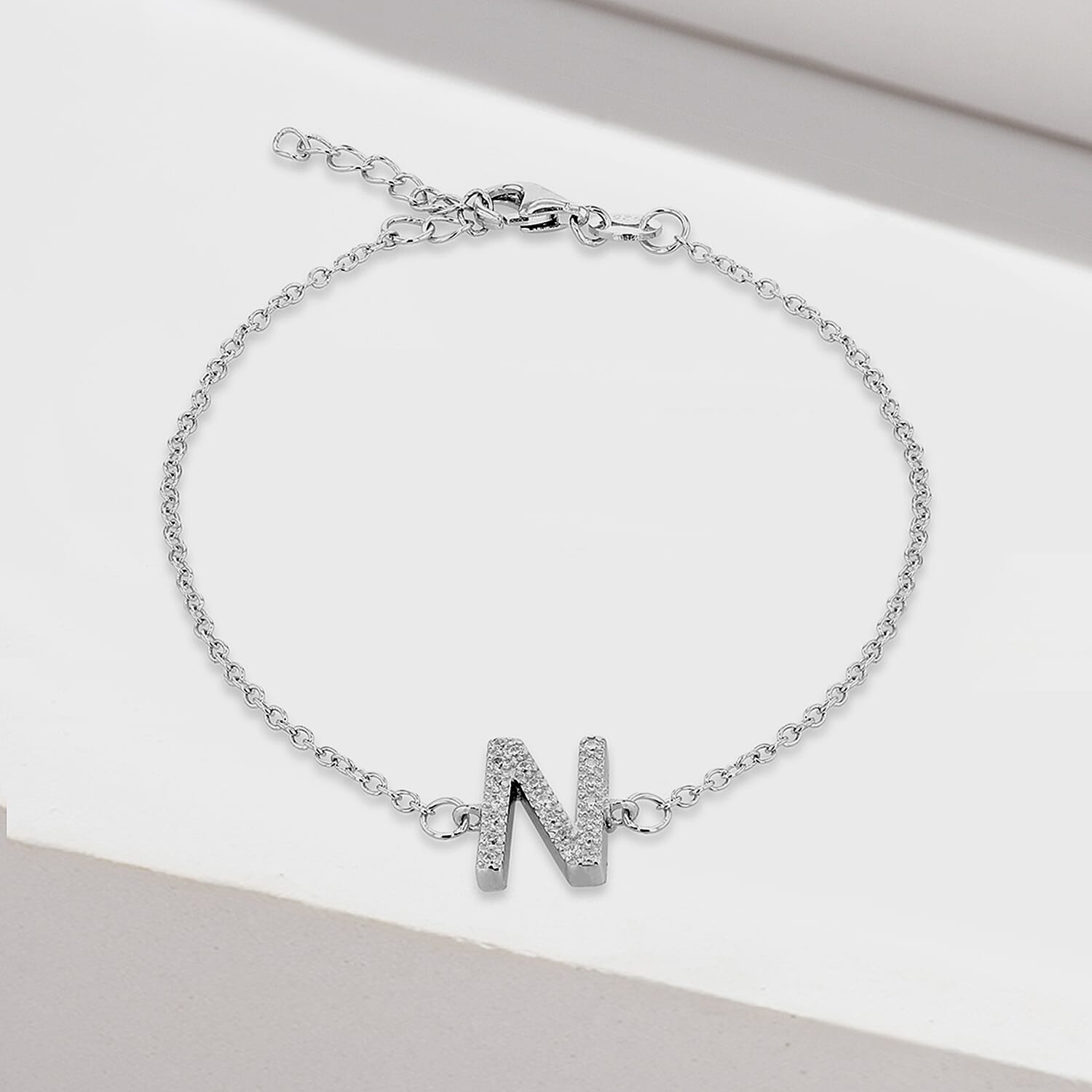 Cubic Zirconia  Bracelet (Size - 7.5) in Rhodium Overlay Sterling Silver 0.09 ct  0.090  Ct.