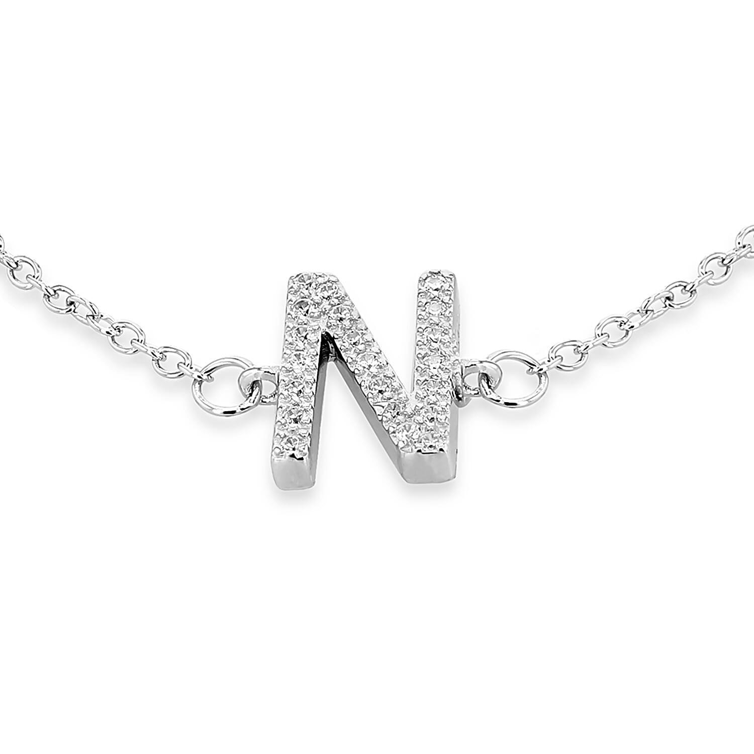 Cubic Zirconia  Bracelet (Size - 7.5) in Rhodium Overlay Sterling Silver 0.09 ct  0.090  Ct.