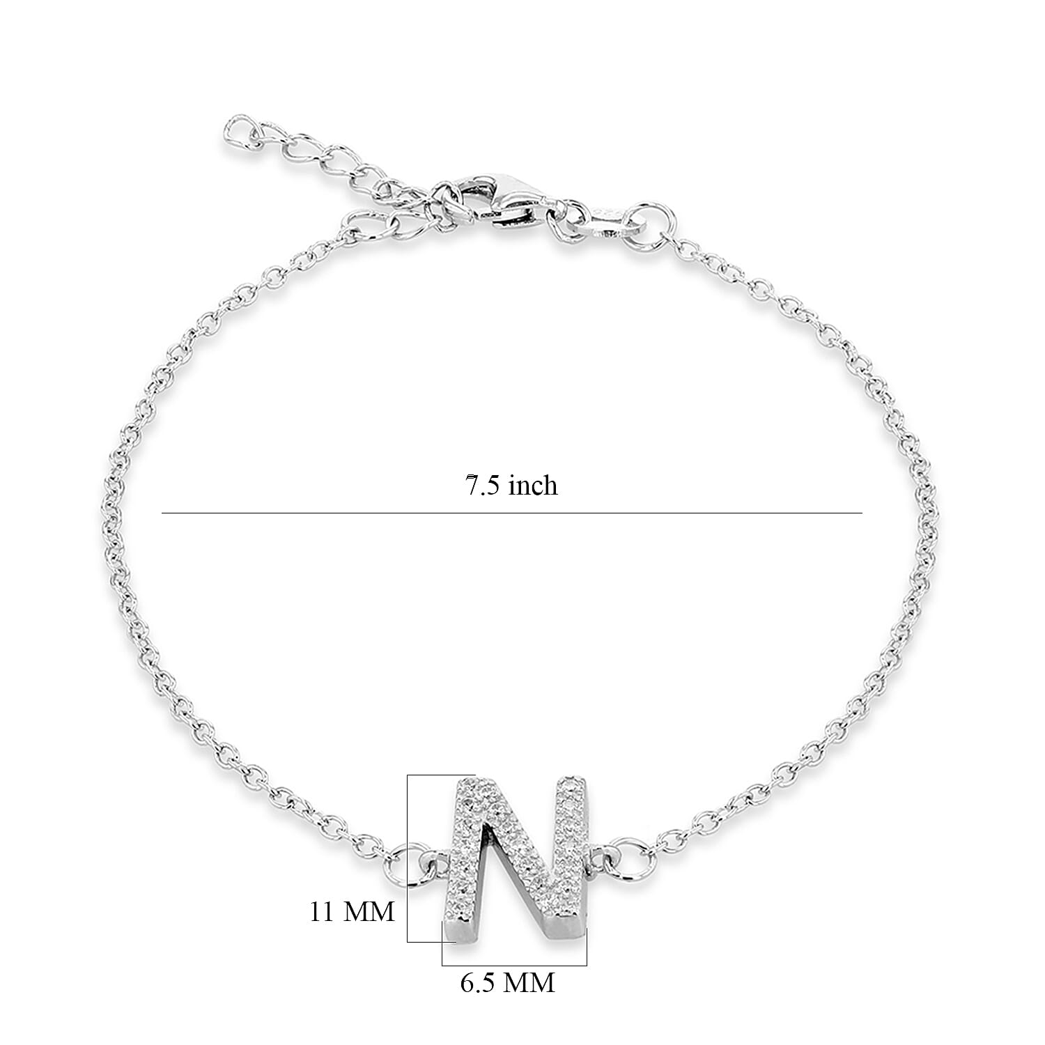 Cubic Zirconia  Bracelet (Size - 7.5) in Rhodium Overlay Sterling Silver 0.09 ct  0.090  Ct.