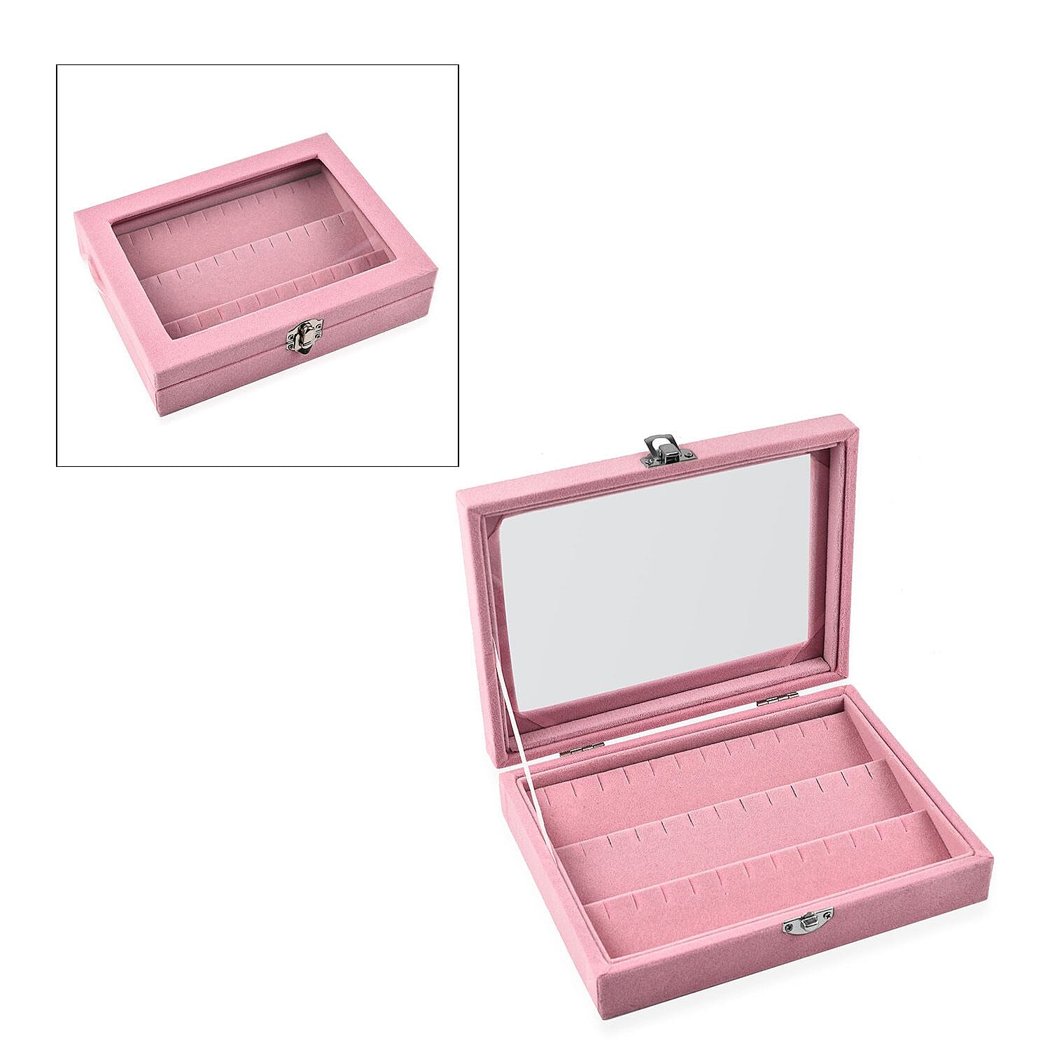 Velvet Earrings Jewellery Box with Transparent Window (Size 20x15x4 cm) - Cream