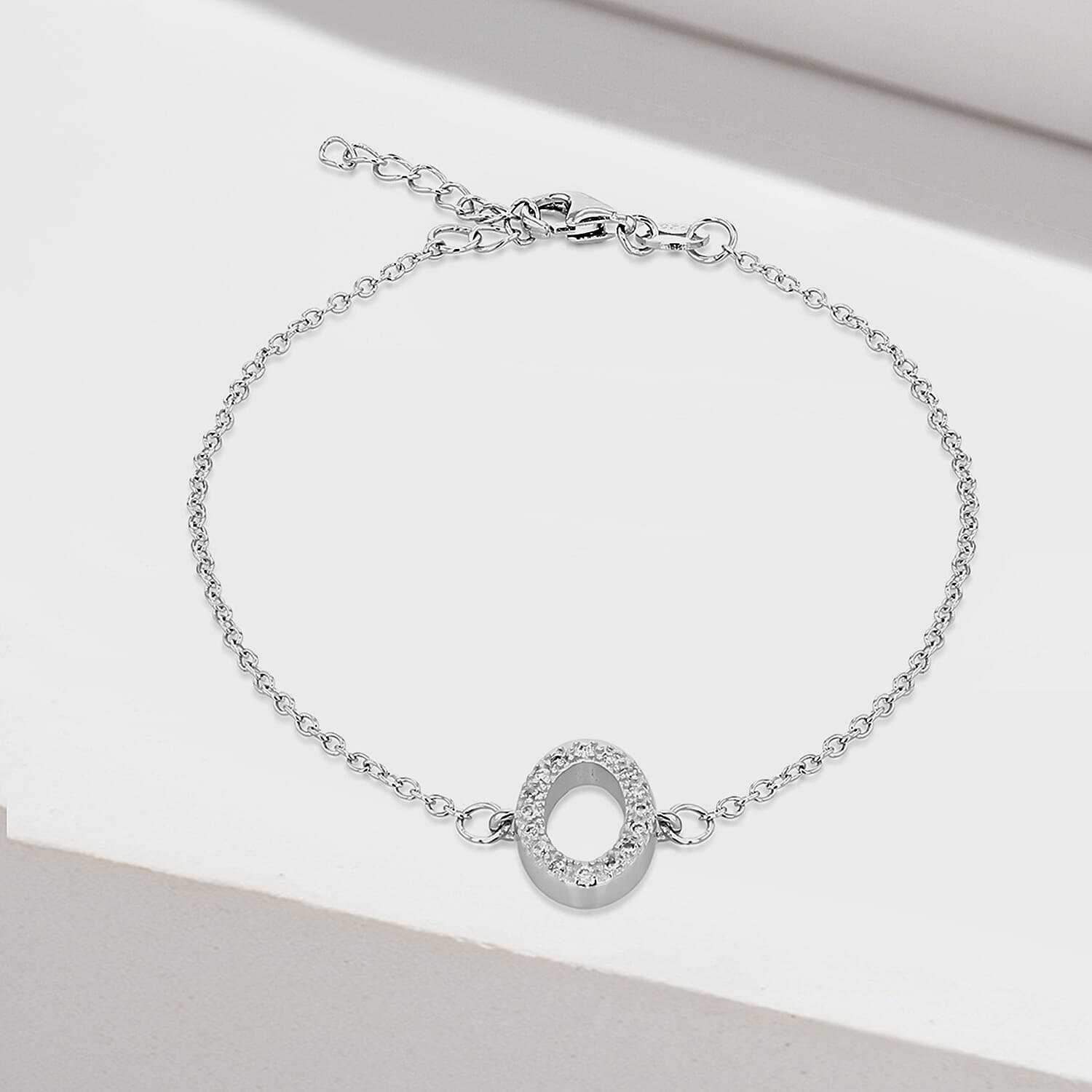 Cubic Zirconia  Bracelet (Size - 7.5) in Rhodium Overlay Sterling Silver 0.09 ct  0.090  Ct.