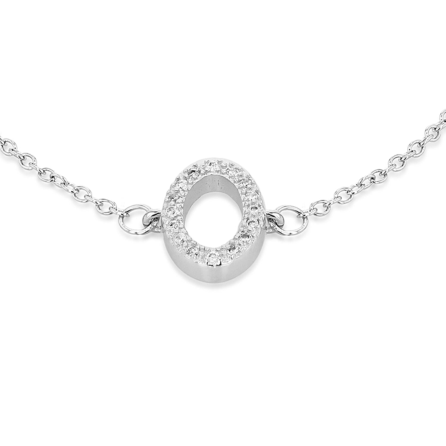 Cubic Zirconia  Bracelet (Size - 7.5) in Rhodium Overlay Sterling Silver 0.09 ct  0.090  Ct.