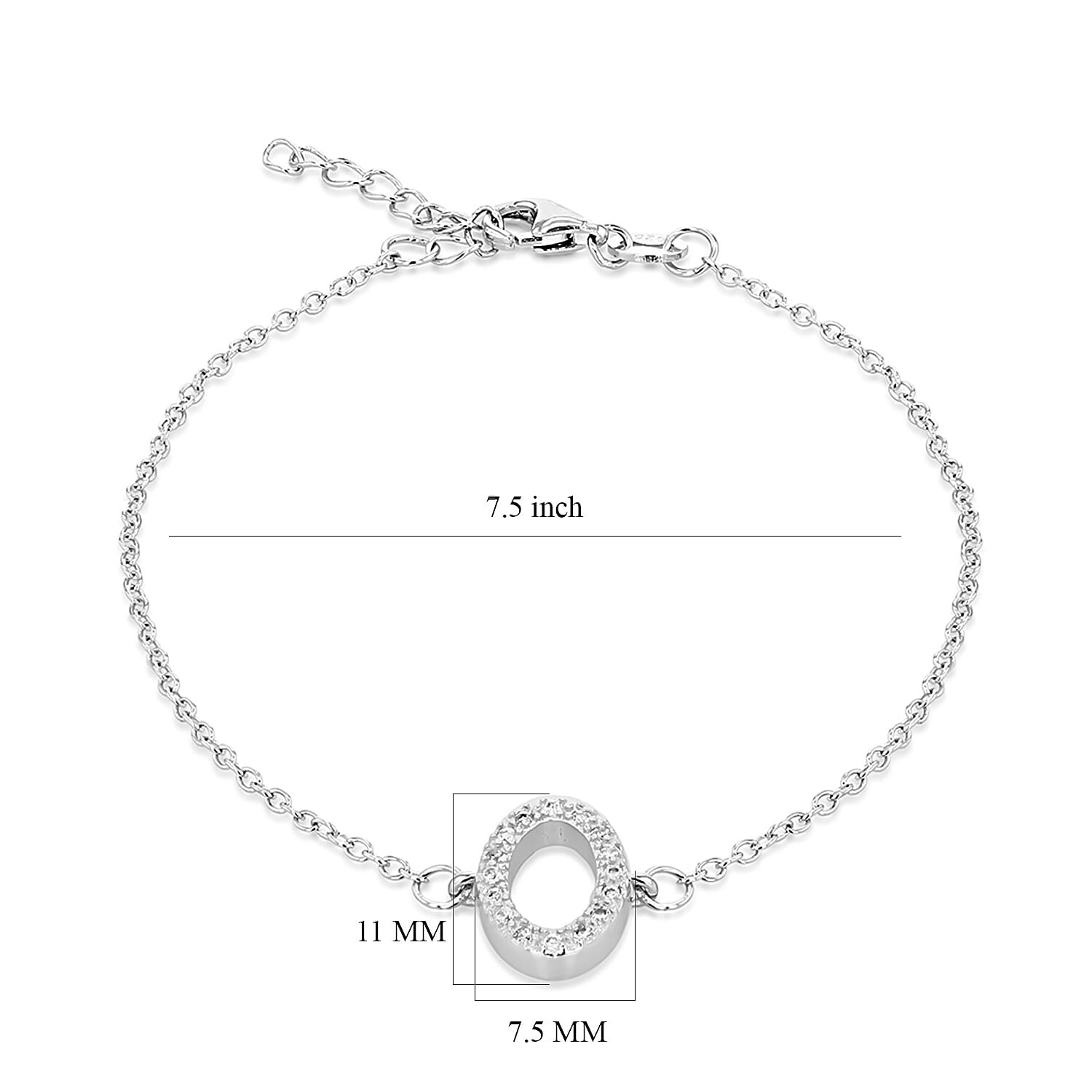 Cubic Zirconia  Bracelet (Size - 7.5) in Rhodium Overlay Sterling Silver 0.09 ct  0.090  Ct.