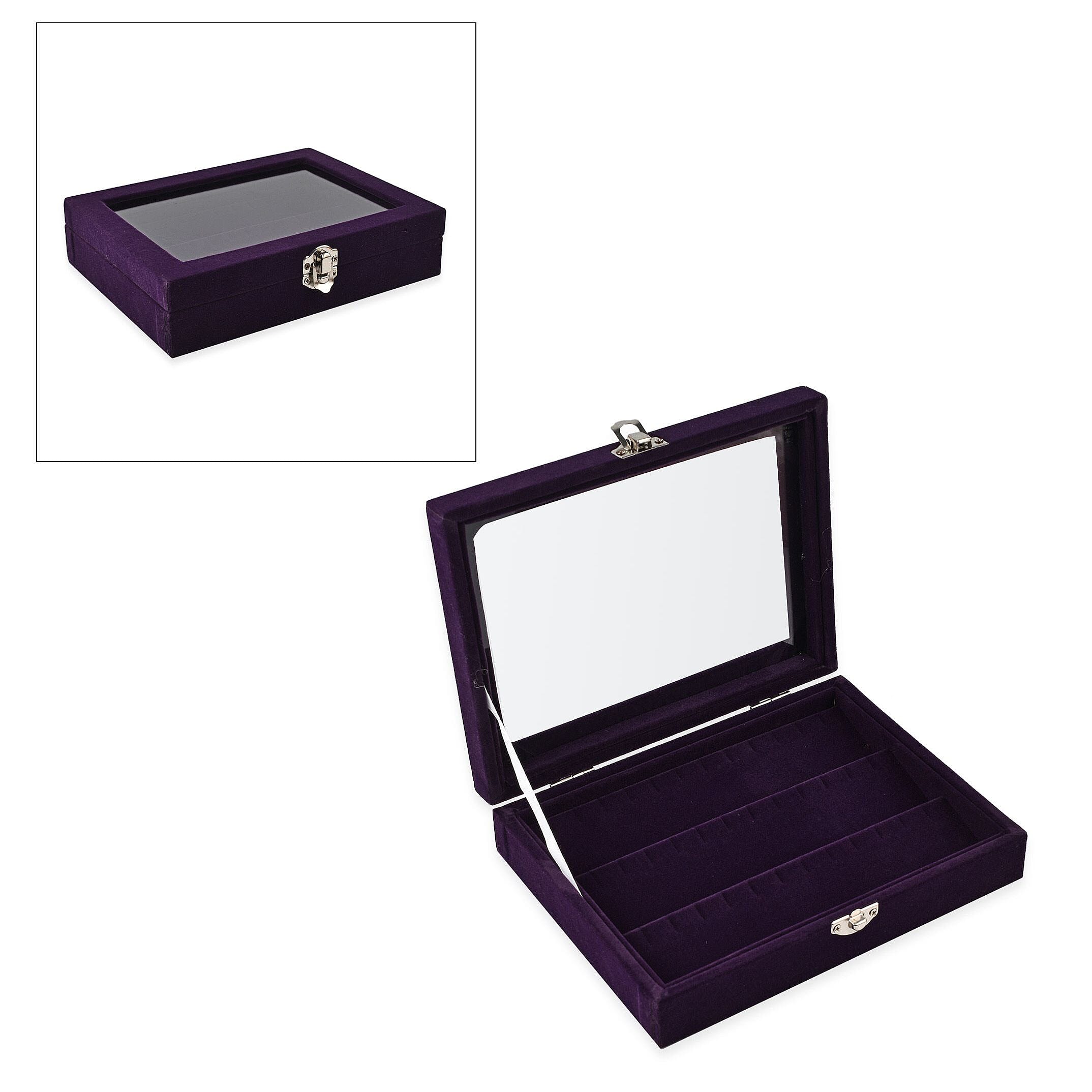 Velvet Earrings Jewellery Box with Transparent Window (Size 20x15x4 cm) - Purple