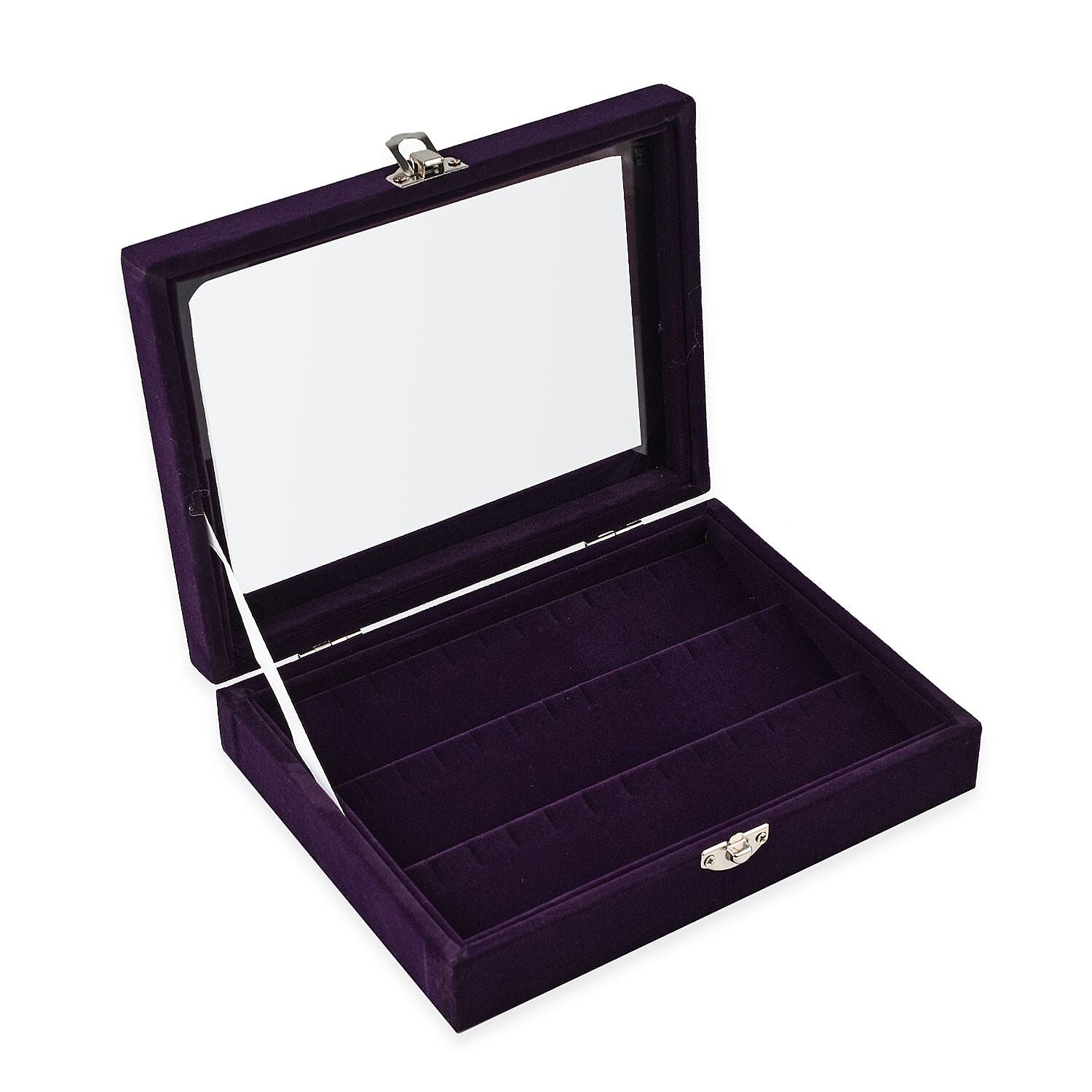 Velvet Earrings Jewellery Box with Transparent Window (Size 20x15x4 cm) - Purple
