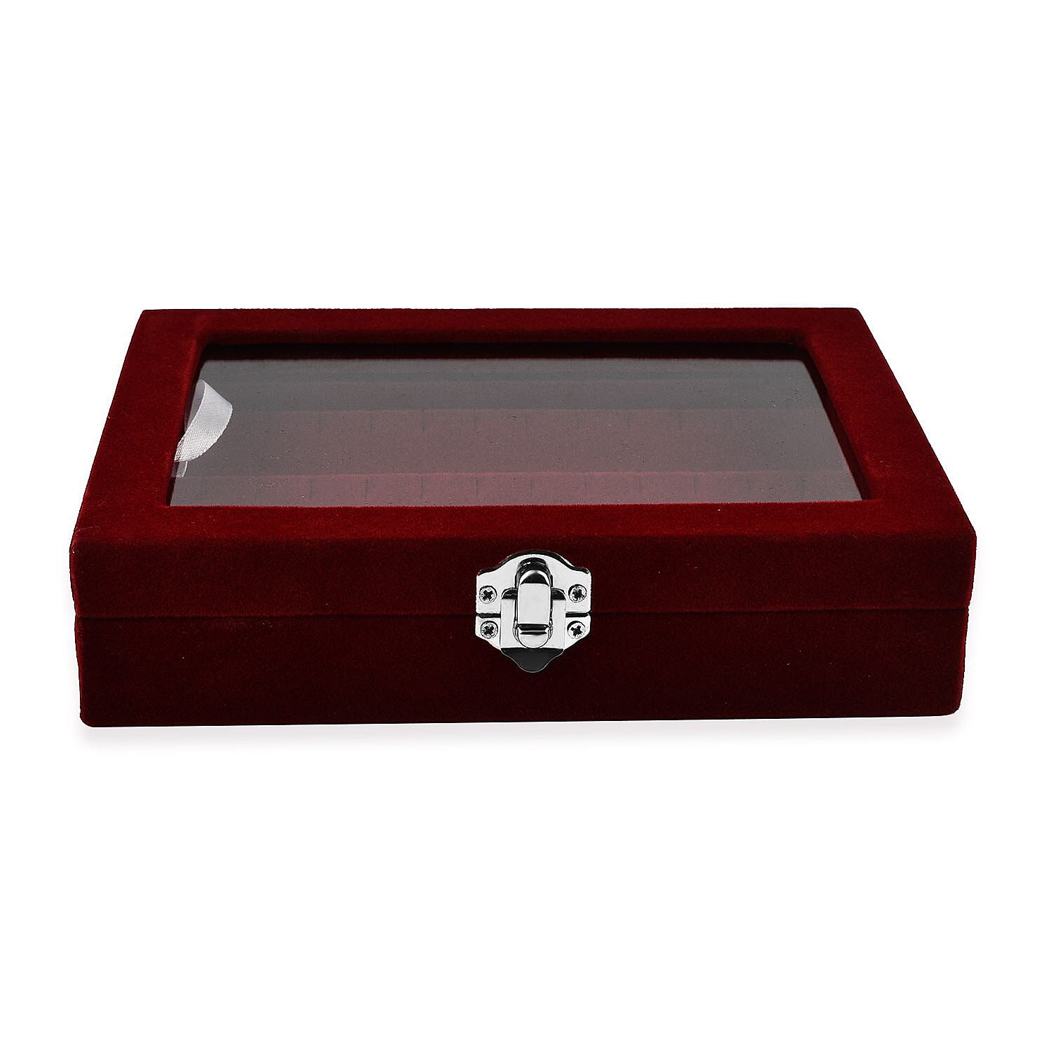 Velevet Earrings Jewellery Box with Transparent Window (Size 20x15x4 ) - Burgandy