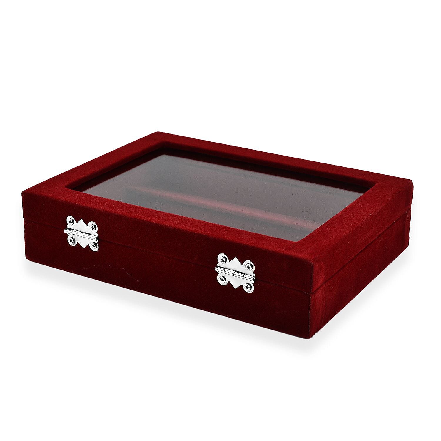 Velevet Earrings Jewellery Box with Transparent Window (Size 20x15x4 ) - Burgandy