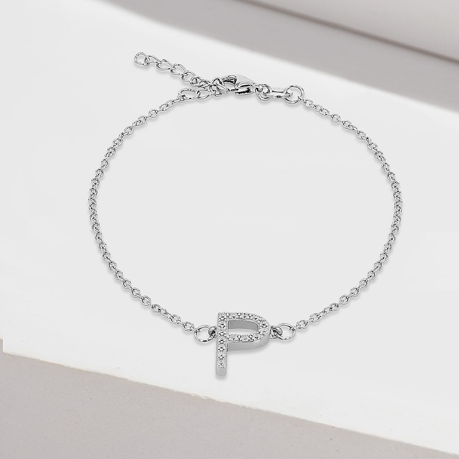 Cubic Zirconia  Bracelet (Size - 7.5) in Rhodium Overlay Sterling Silver 0.08 ct  0.080  Ct.