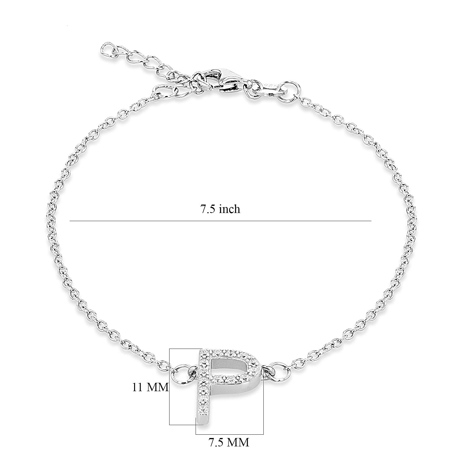 Cubic Zirconia  Bracelet (Size - 7.5) in Rhodium Overlay Sterling Silver 0.08 ct  0.080  Ct.