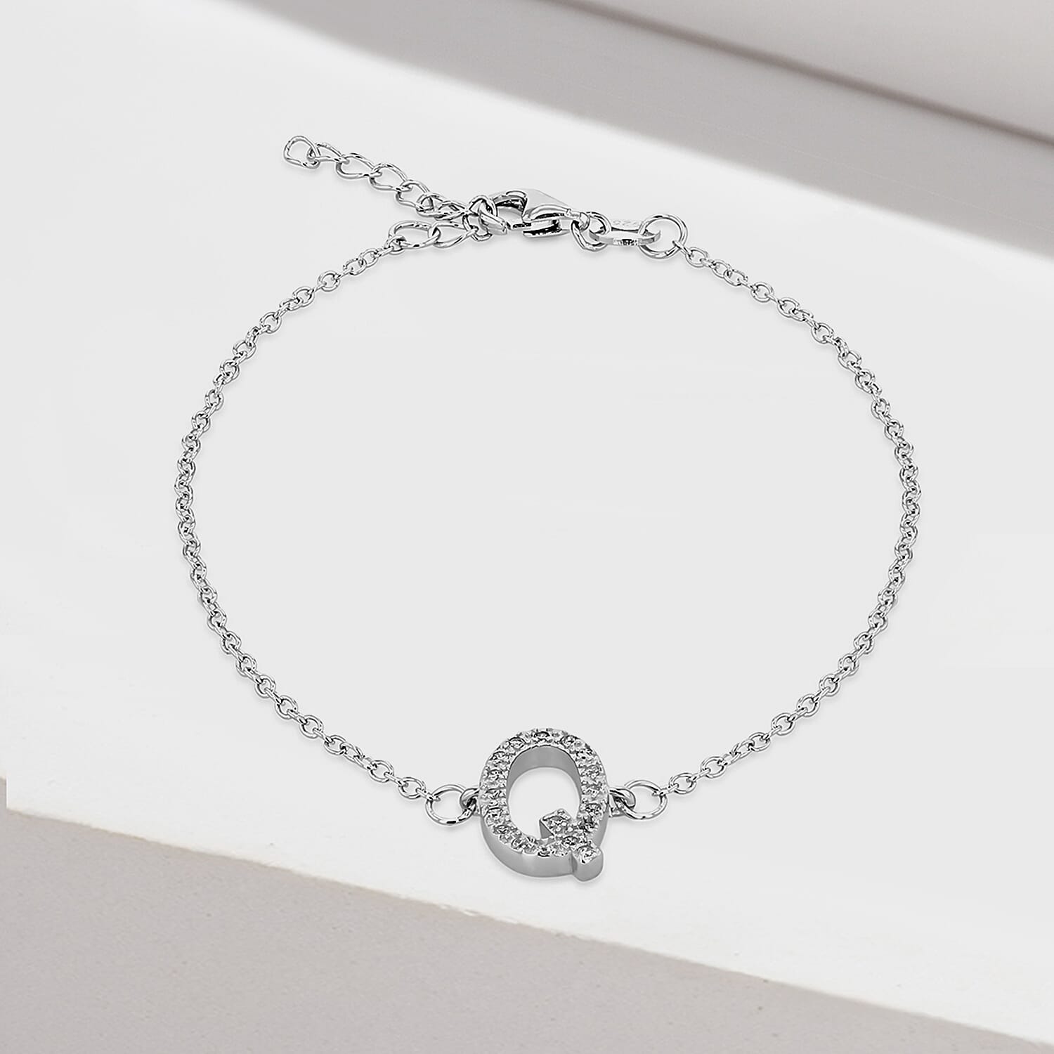 Cubic Zirconia  Bracelet (Size - 7.5) in Rhodium Overlay Sterling Silver 0.09 ct  0.090  Ct.