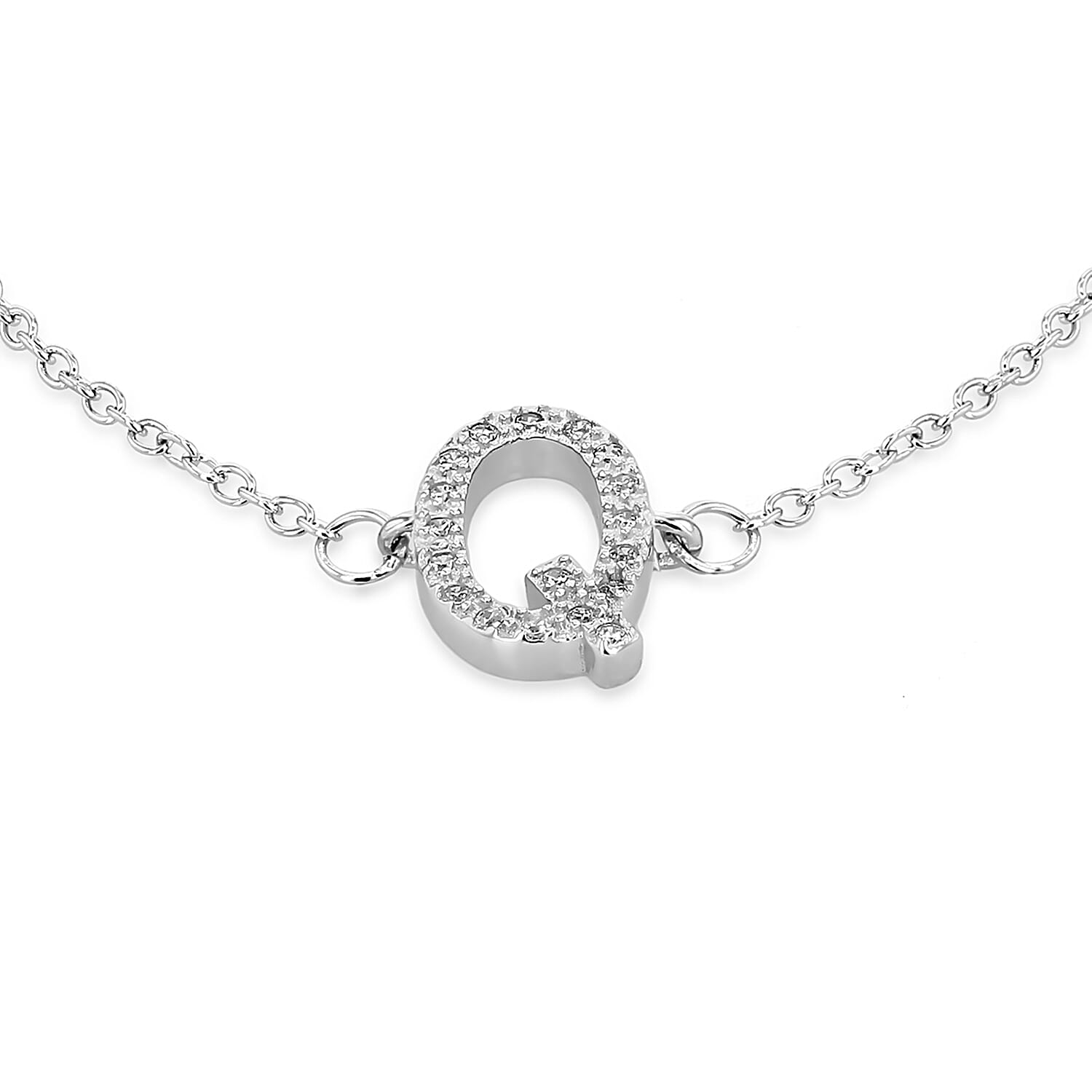 Cubic Zirconia  Bracelet (Size - 7.5) in Rhodium Overlay Sterling Silver 0.09 ct  0.090  Ct.
