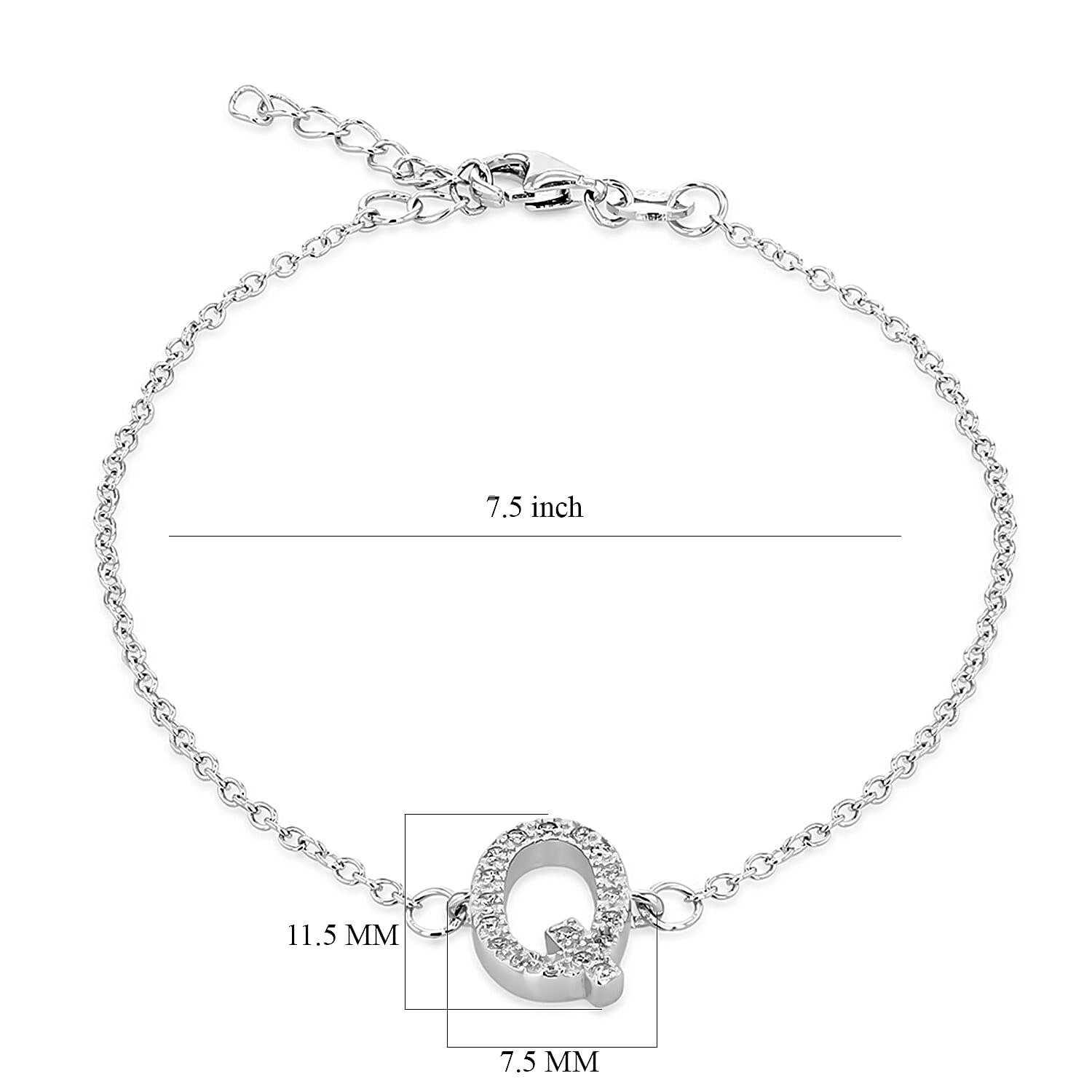 Cubic Zirconia  Bracelet (Size - 7.5) in Rhodium Overlay Sterling Silver 0.09 ct  0.090  Ct.