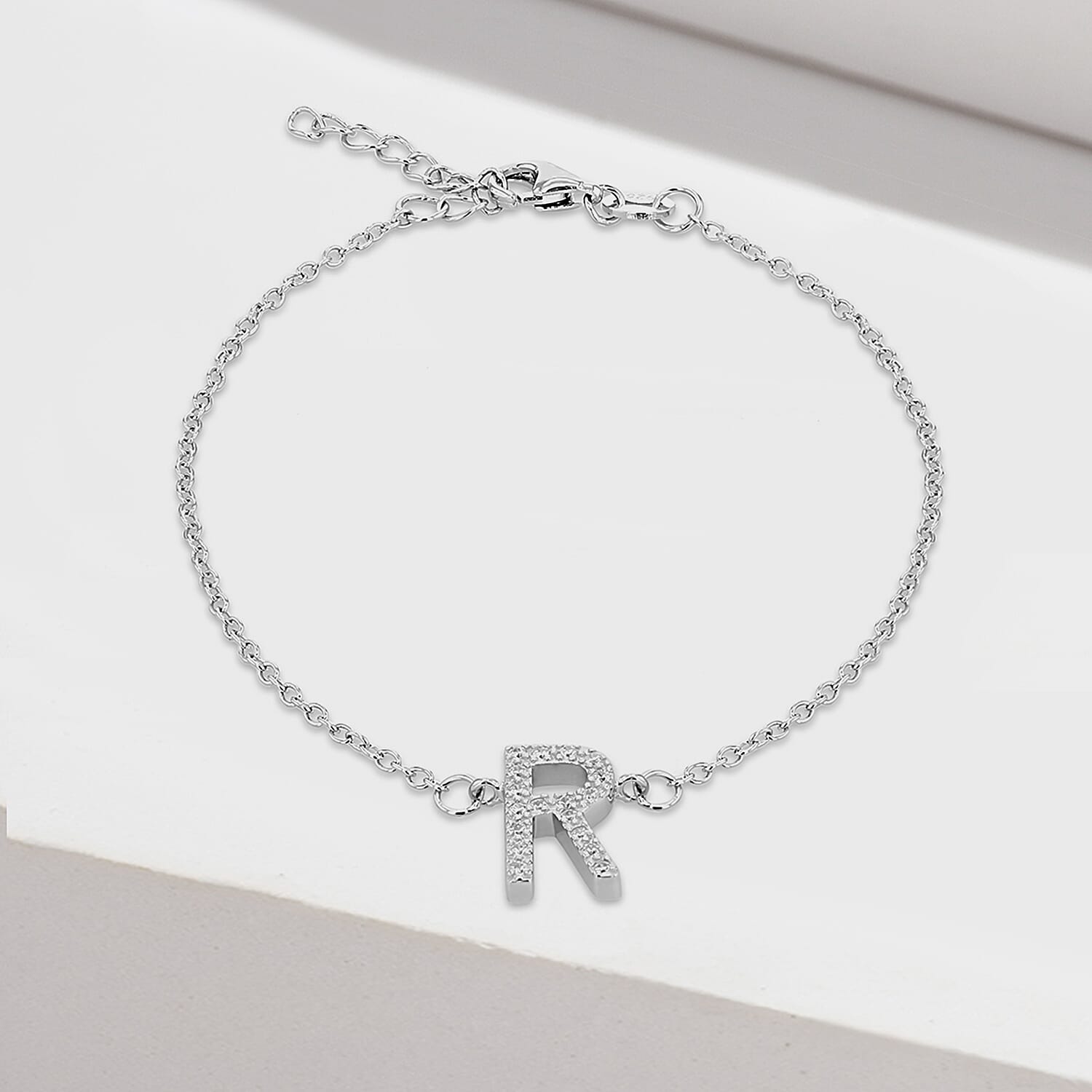 Cubic Zirconia  Bracelet (Size - 7.5) in Rhodium Overlay Sterling Silver 0.10 ct  0.095  Ct.