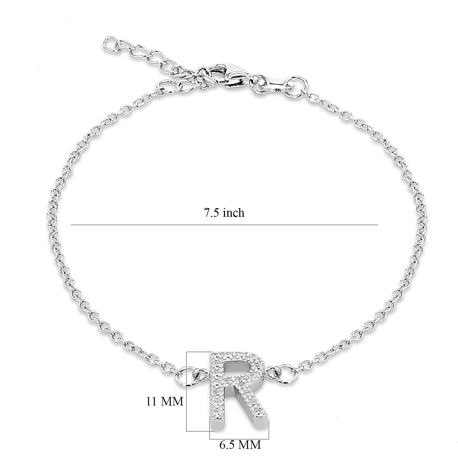 Cubic Zirconia  Bracelet (Size - 7.5) in Rhodium Overlay Sterling Silver 0.10 ct  0.095  Ct.