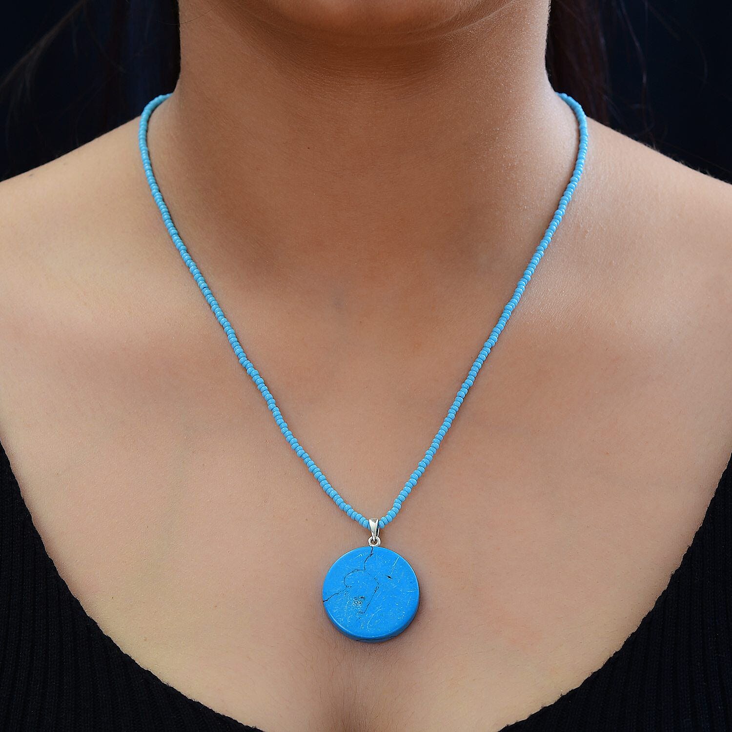 Blue Howlite and Blue Seed Necklace (Size - 20) in Sterling Silver 43.30 Ct.
