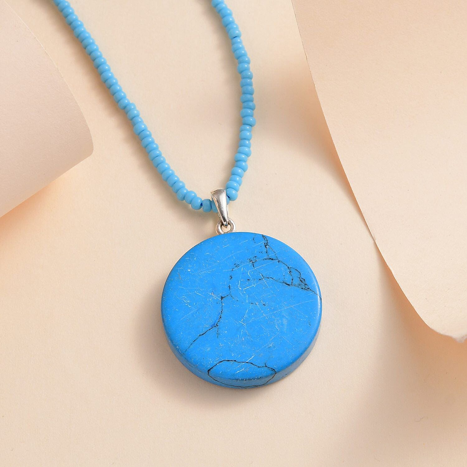 Blue Howlite and Blue Seed Necklace (Size - 20) in Sterling Silver 43.30 Ct.