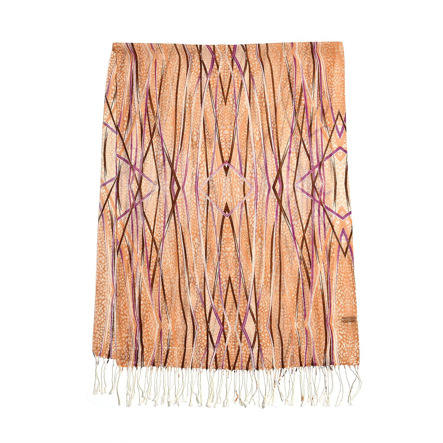 La Marey 100% Merino Wool Stripes Pattern Scarf (Size 175x65 cm) - Peach White & Multi