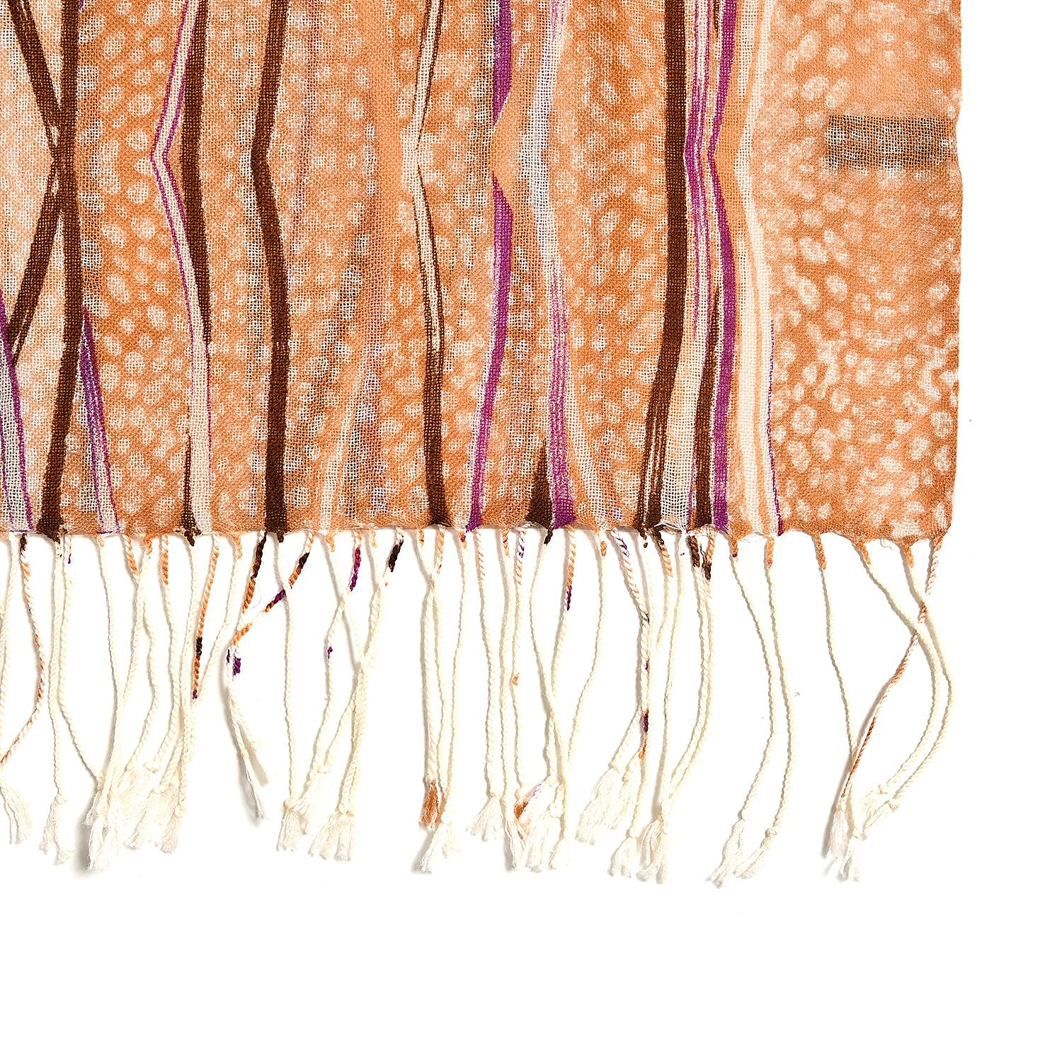 La Marey 100% Merino Wool Stripes Pattern Scarf (Size 175x65 cm) - Peach White & Multi