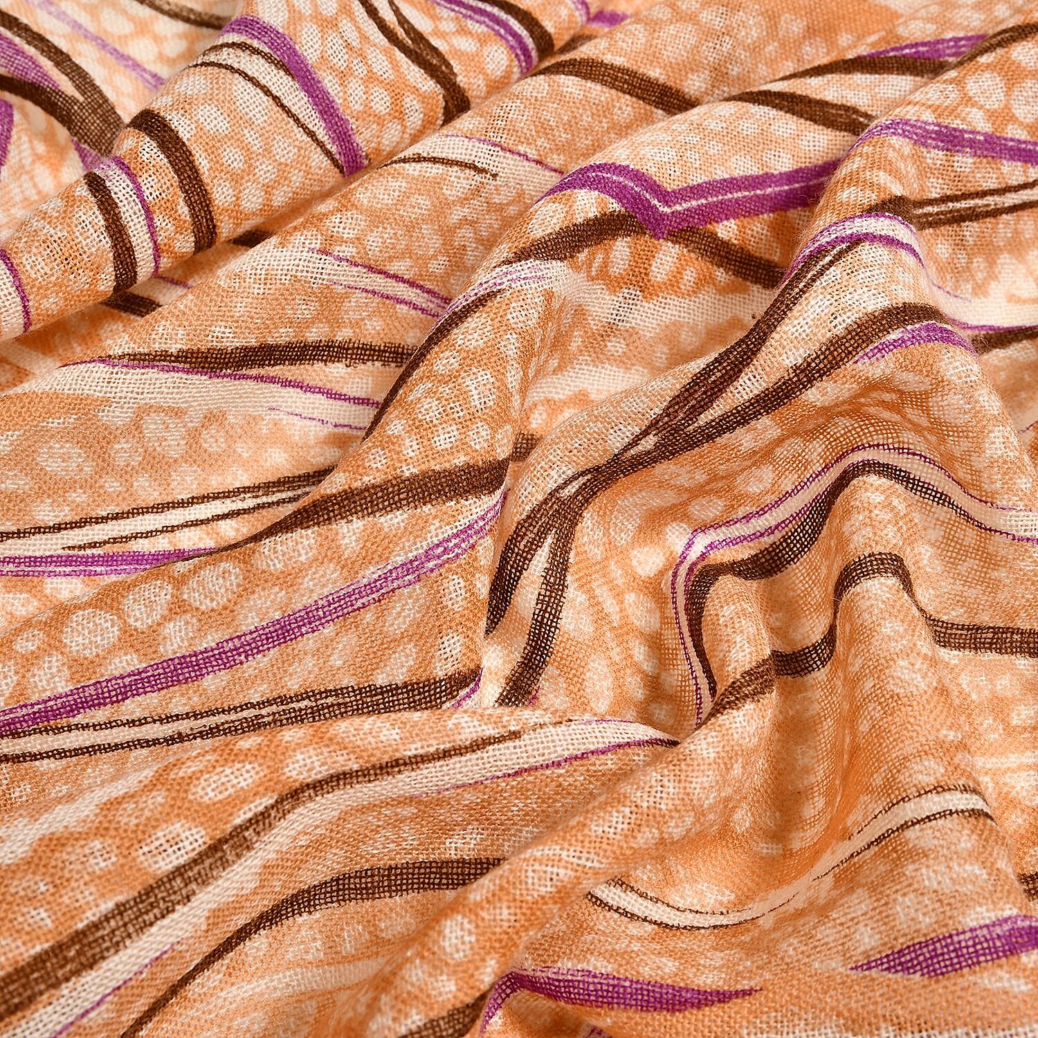 La Marey 100% Merino Wool Stripes Pattern Scarf (Size 175x65 cm) - Peach White & Multi