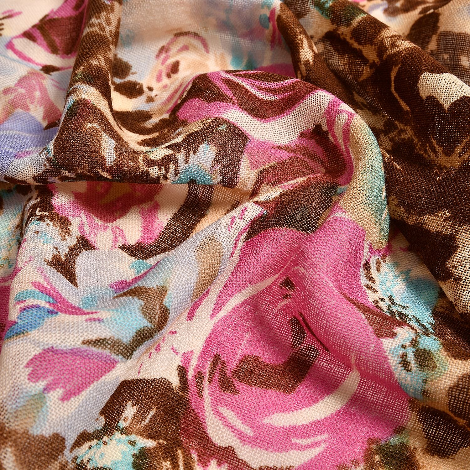 La Marey 100% Merino Wool Rose Flower Pattern Scarf (Size 175x65 cm) - Brown - Red