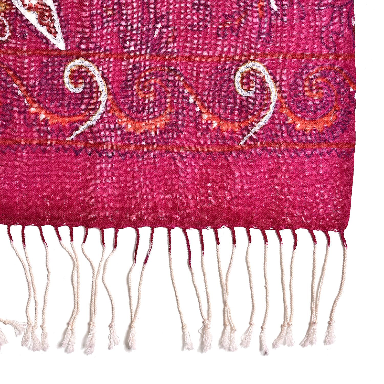 La Marey 100% Merino Wool Paisley Print Scarf (Size 175x65 cm) - Plum Red & Multi