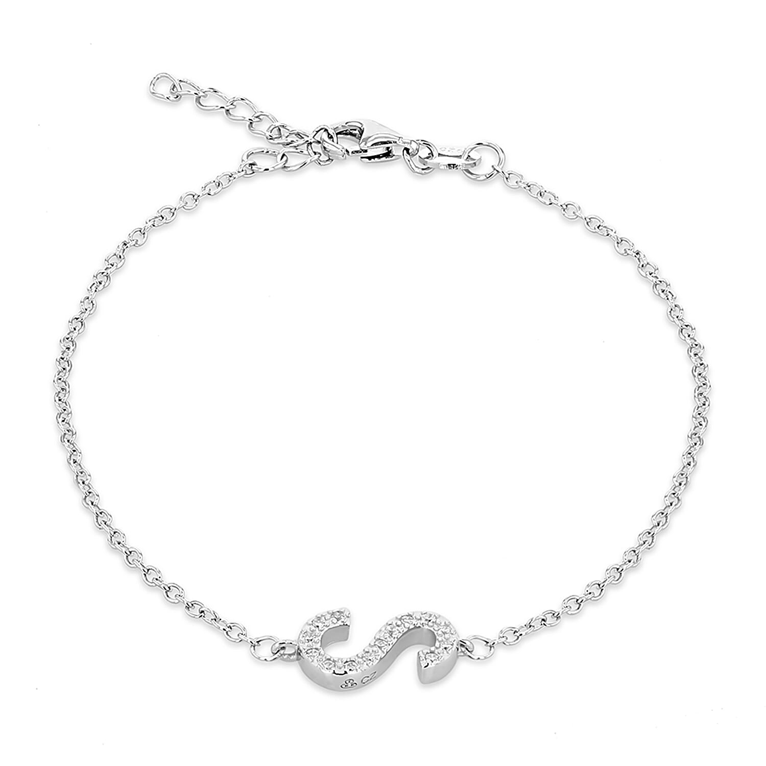 Cubic Zirconia  Bracelet (Size - 7.5) in Rhodium Overlay Sterling Silver 0.09 ct  0.085  Ct.