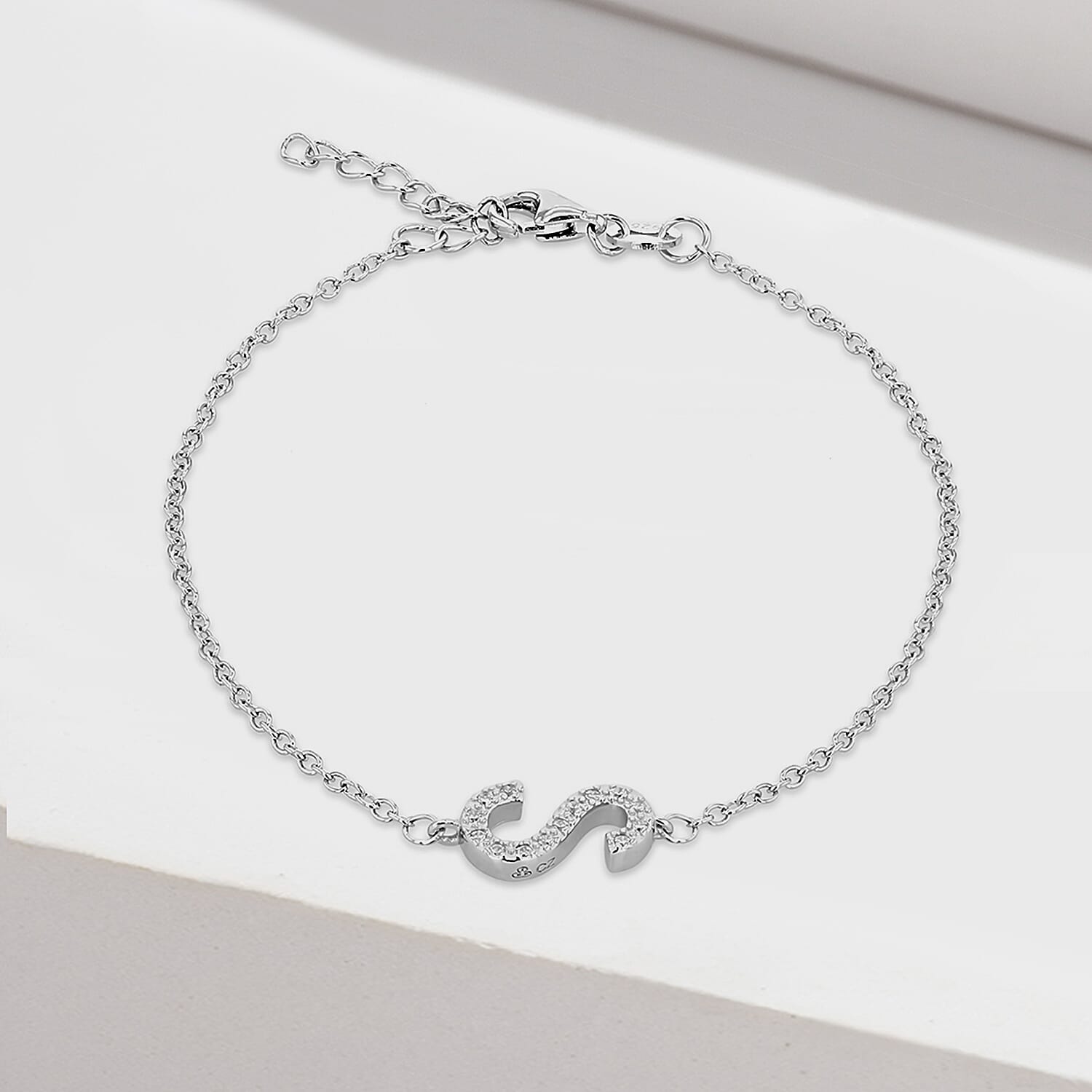 Cubic Zirconia  Bracelet (Size - 7.5) in Rhodium Overlay Sterling Silver 0.09 ct  0.085  Ct.