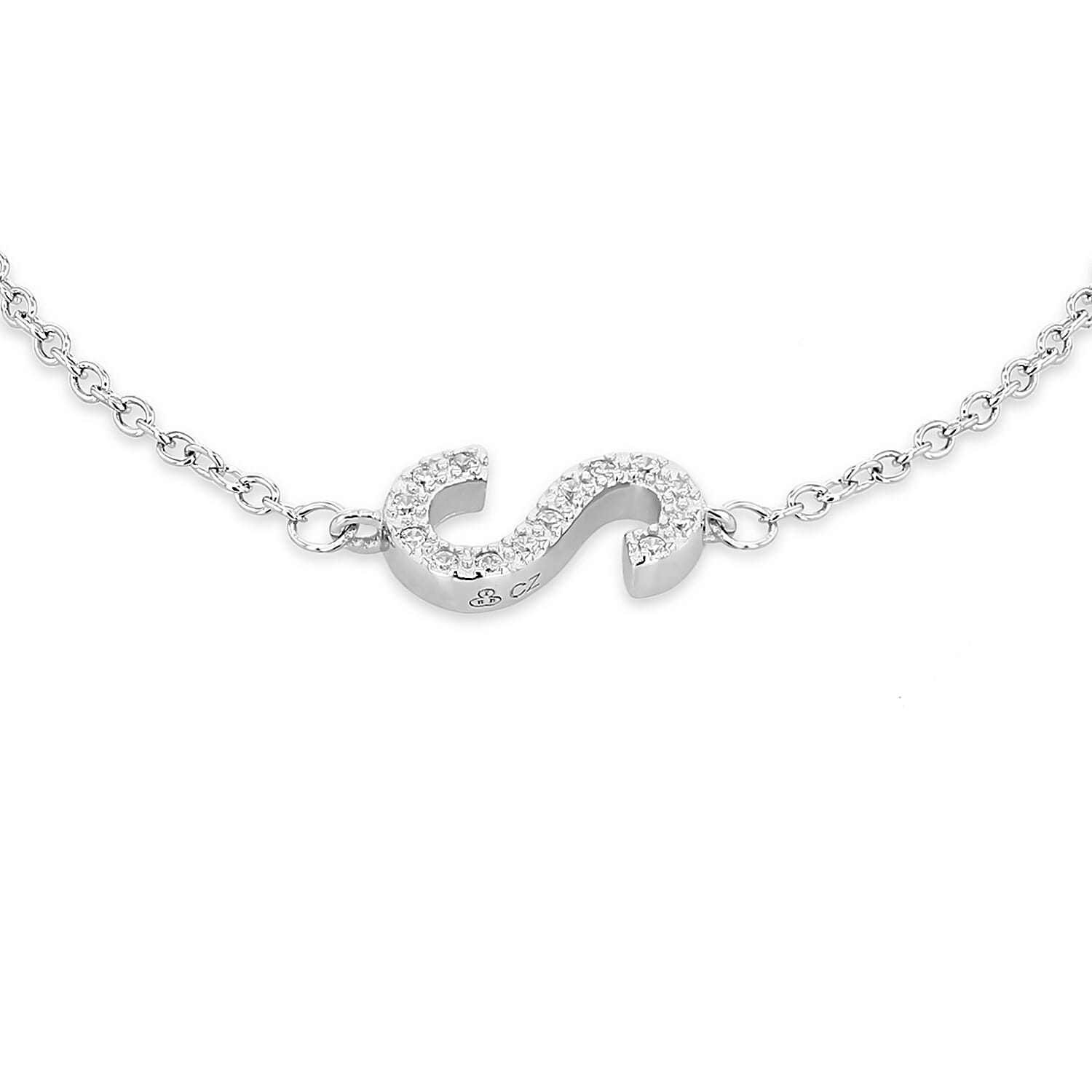 Cubic Zirconia  Bracelet (Size - 7.5) in Rhodium Overlay Sterling Silver 0.09 ct  0.085  Ct.