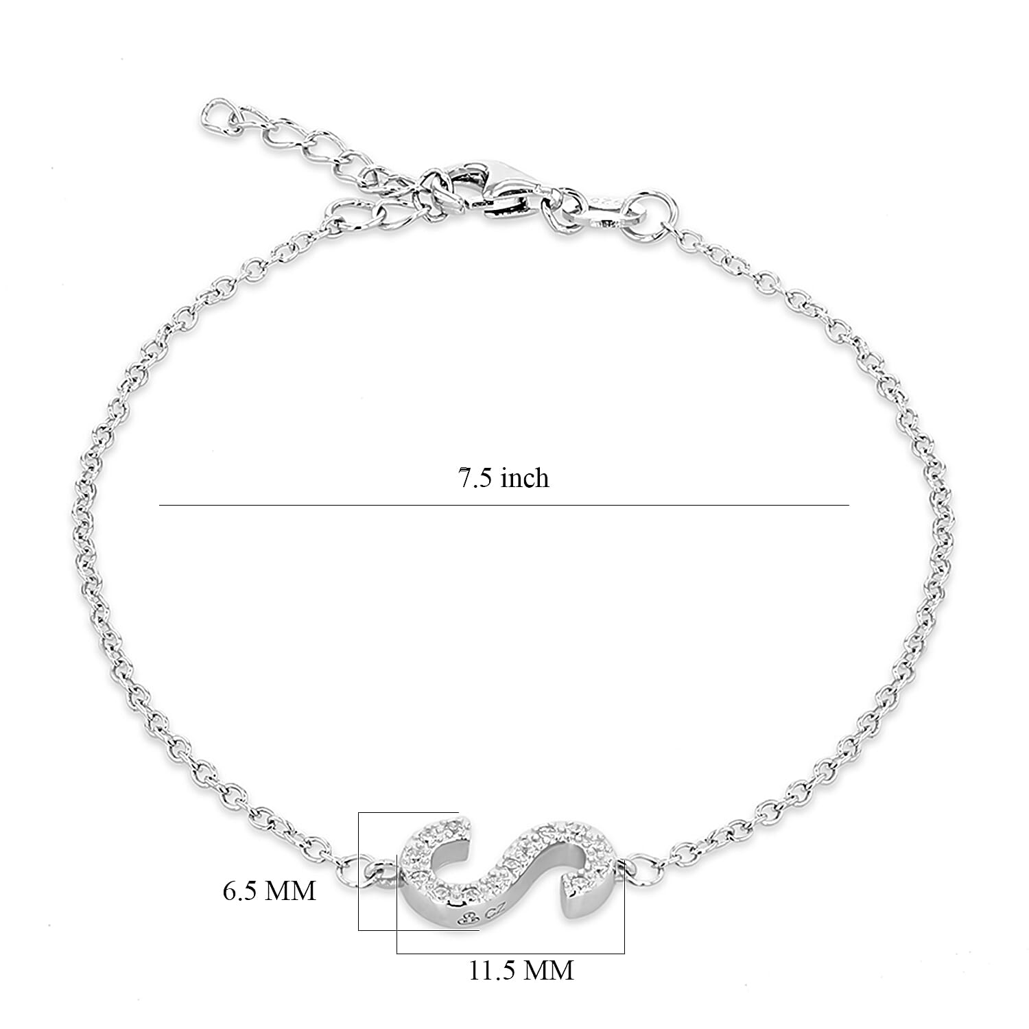 Cubic Zirconia  Bracelet (Size - 7.5) in Rhodium Overlay Sterling Silver 0.09 ct  0.085  Ct.