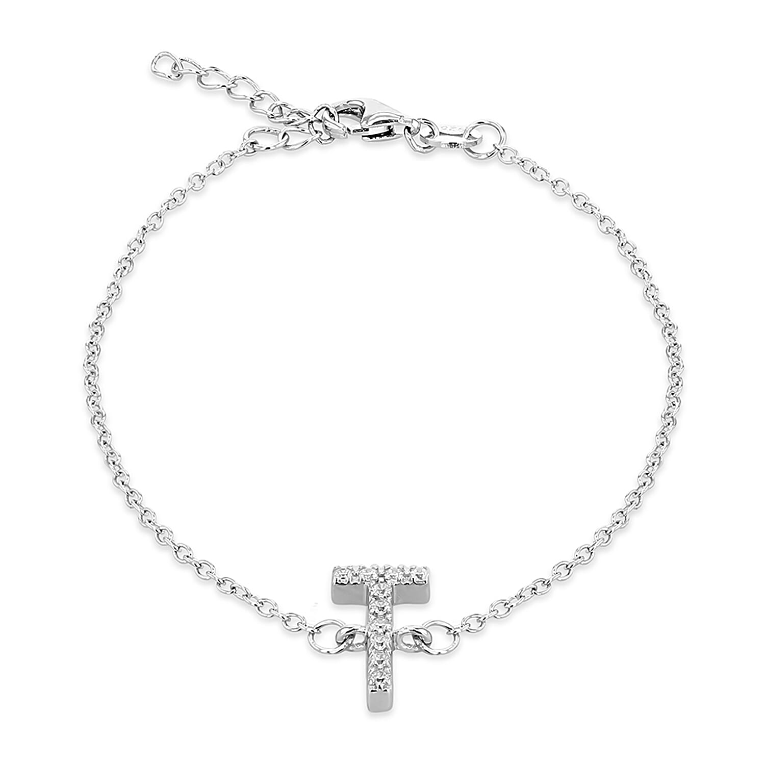 Cubic Zirconia  Bracelet (Size - 7.5) in Rhodium Overlay Sterling Silver 0.05 ct  0.050  Ct.