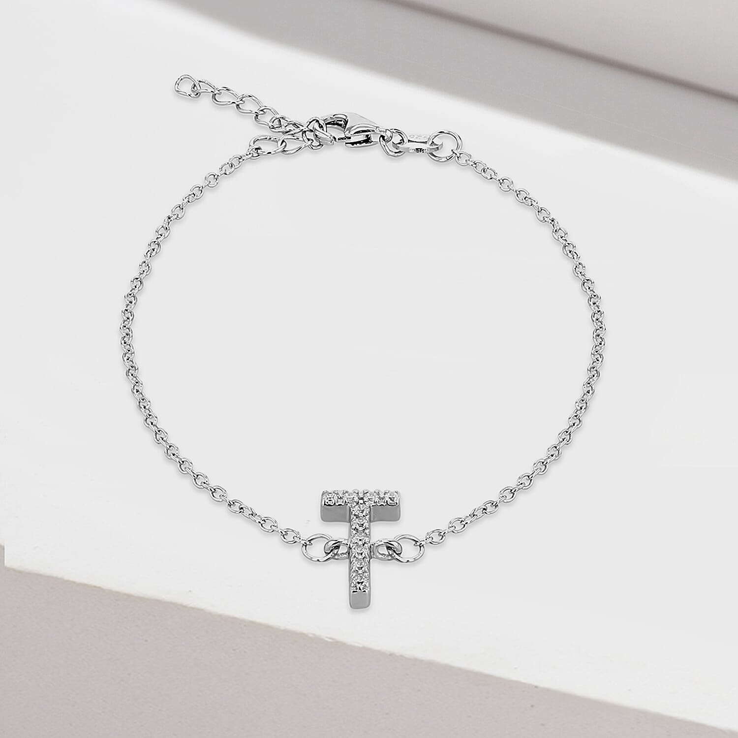 Cubic Zirconia  Bracelet (Size - 7.5) in Rhodium Overlay Sterling Silver 0.05 ct  0.050  Ct.