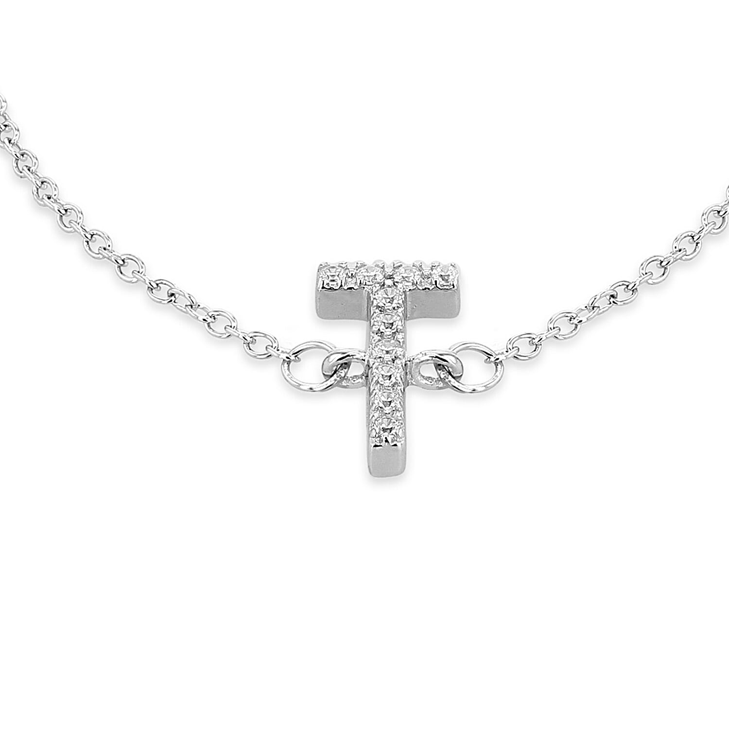 Cubic Zirconia  Bracelet (Size - 7.5) in Rhodium Overlay Sterling Silver 0.05 ct  0.050  Ct.