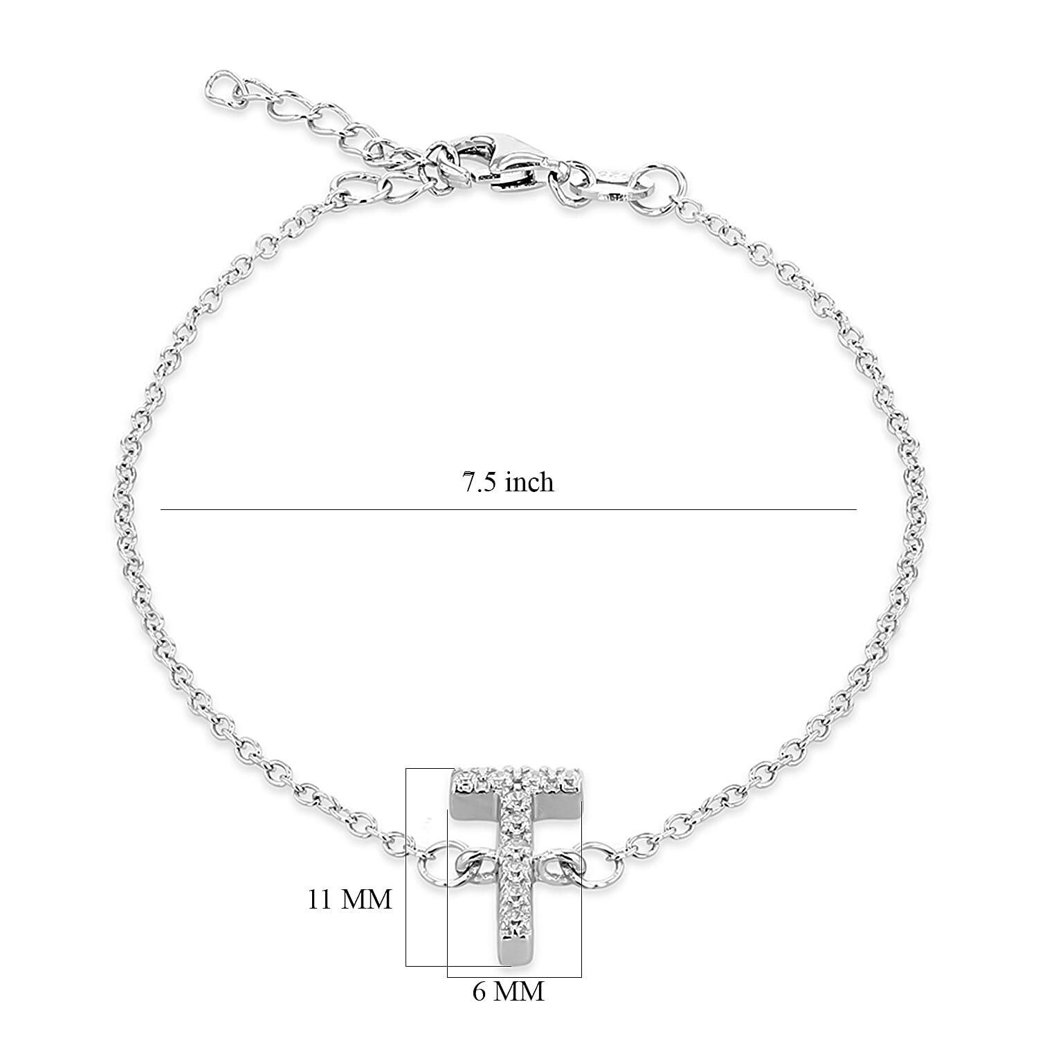 Cubic Zirconia  Bracelet (Size - 7.5) in Rhodium Overlay Sterling Silver 0.05 ct  0.050  Ct.