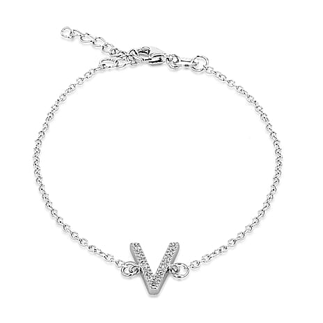 Cubic Zirconia  Bracelet (Size - 7.5) in Rhodium Overlay Sterling Silver 0.07 ct  0.065  Ct.