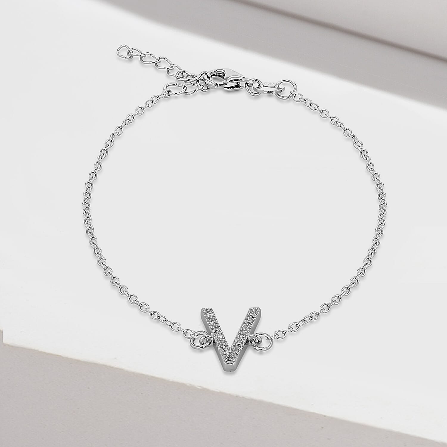 Cubic Zirconia  Bracelet (Size - 7.5) in Rhodium Overlay Sterling Silver 0.07 ct  0.065  Ct.