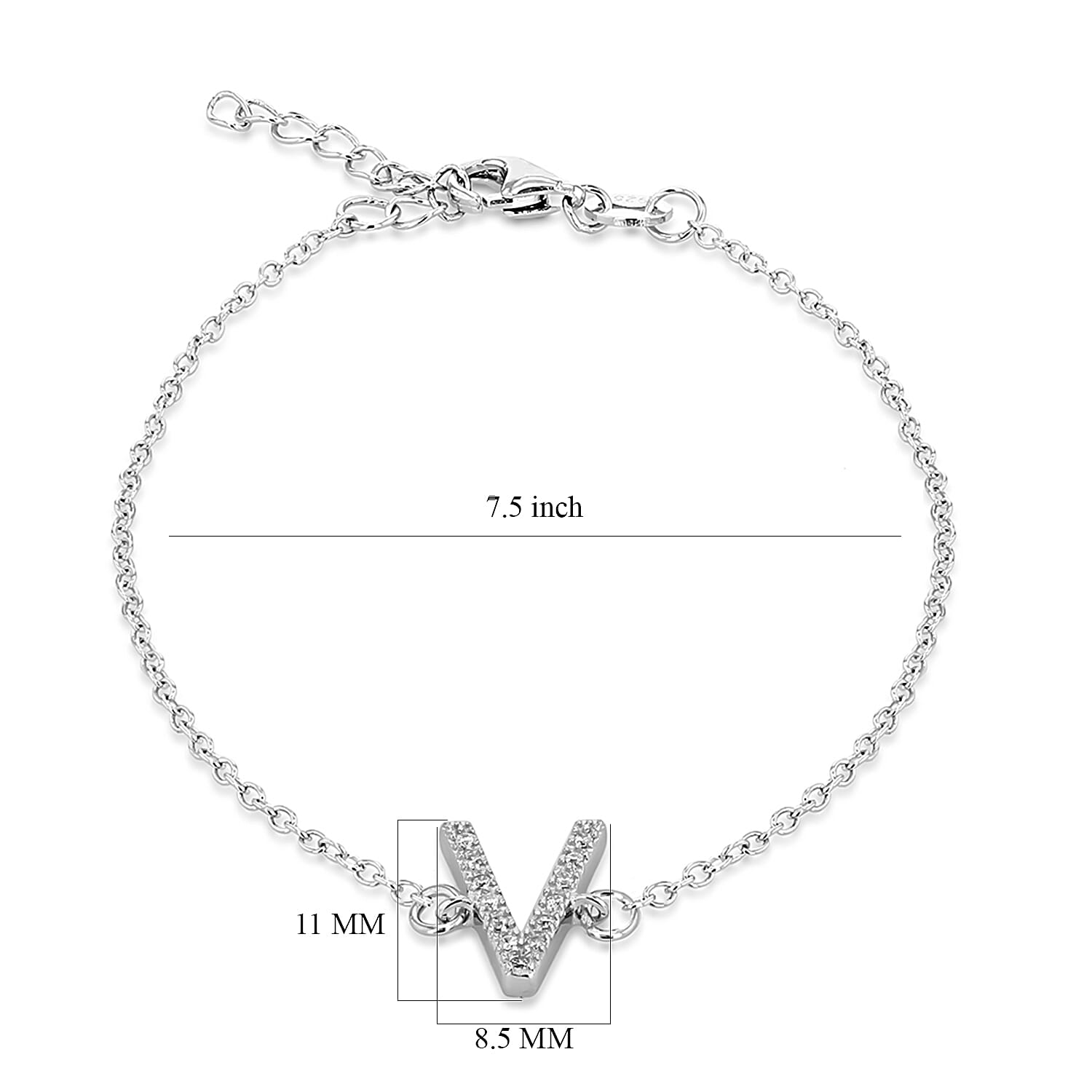 Cubic Zirconia  Bracelet (Size - 7.5) in Rhodium Overlay Sterling Silver 0.07 ct  0.065  Ct.