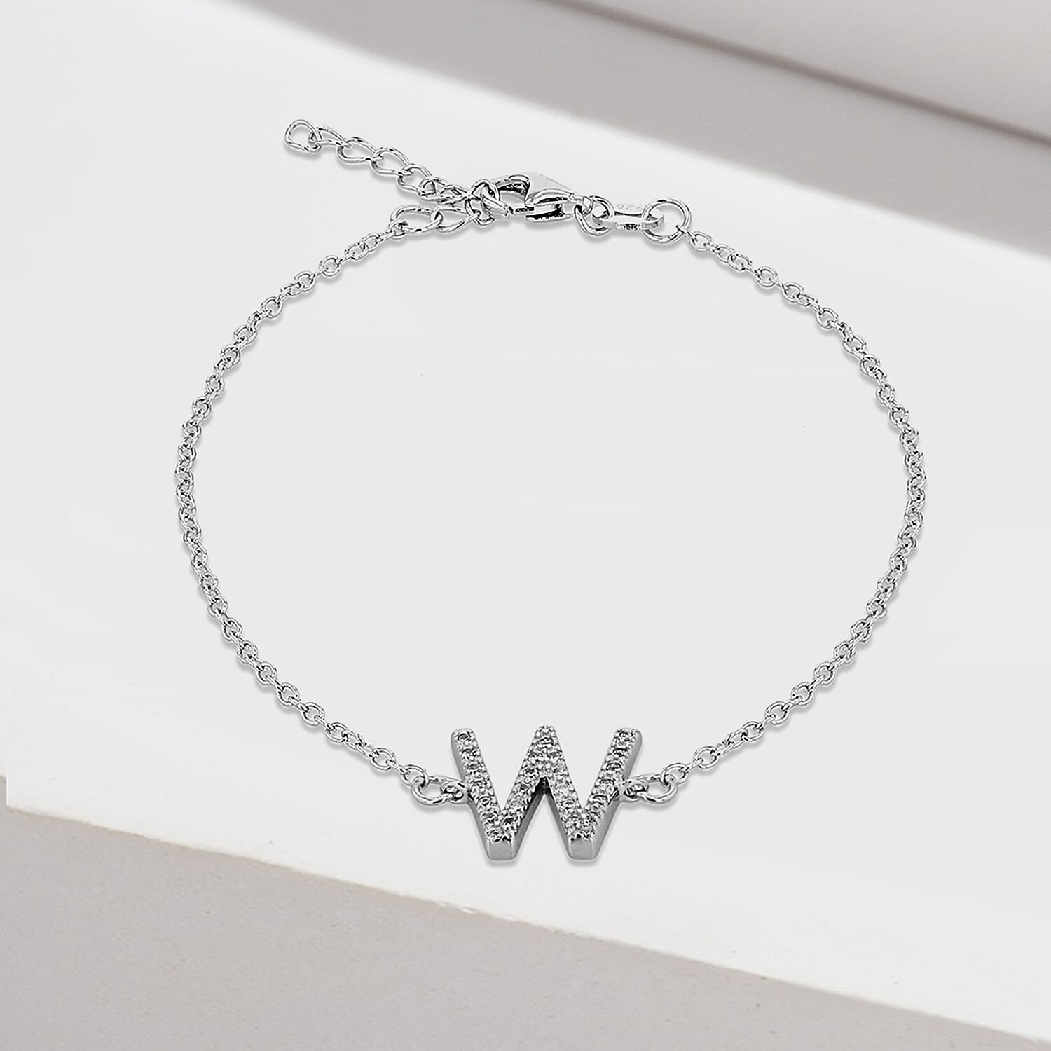 Cubic Zirconia  Bracelet (Size - 7.5) in Rhodium Overlay Sterling Silver 0.11 ct  0.110  Ct.