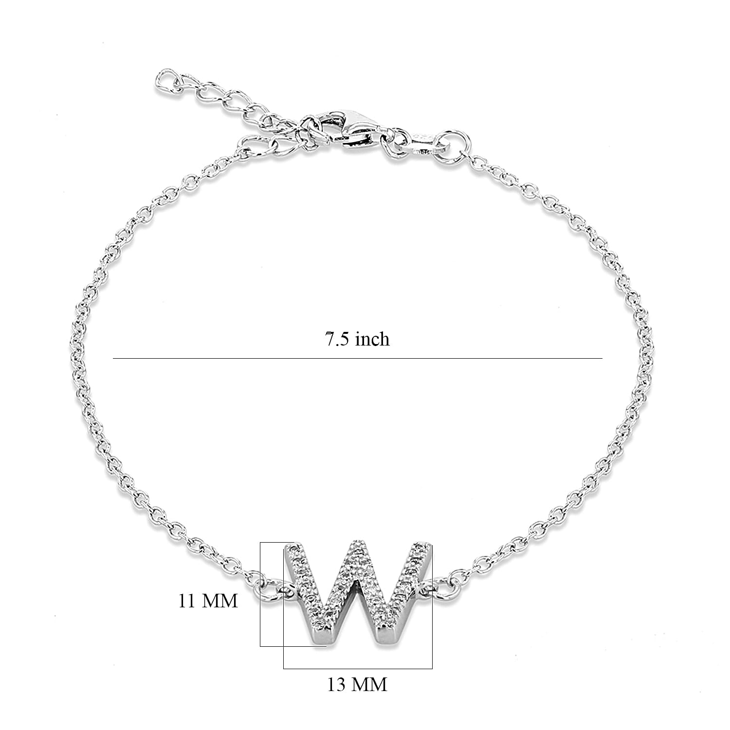 Cubic Zirconia  Bracelet (Size - 7.5) in Rhodium Overlay Sterling Silver 0.11 ct  0.110  Ct.